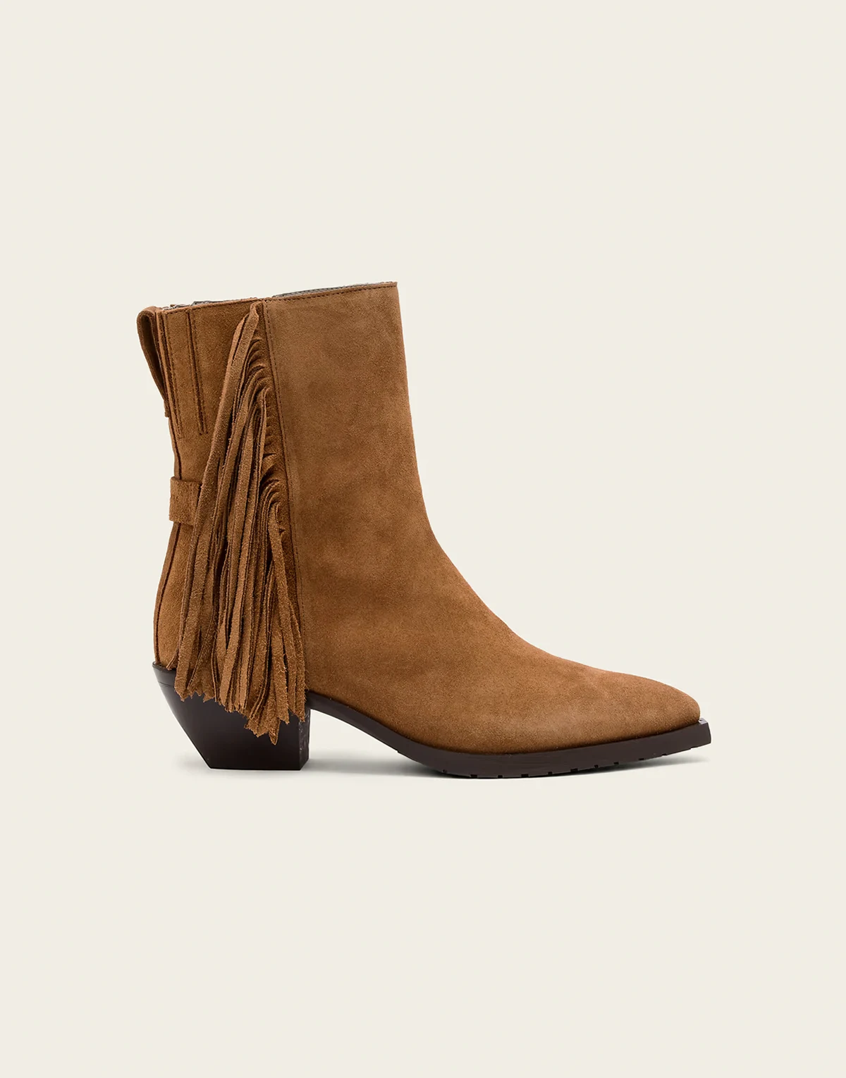 bazely suede fringe ankle boots in tan