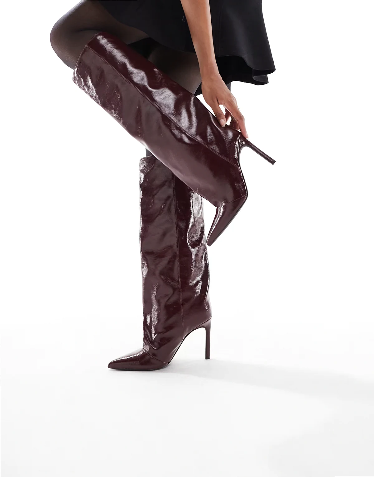 Stella slouchy kitten heel knee boots in dark cherry