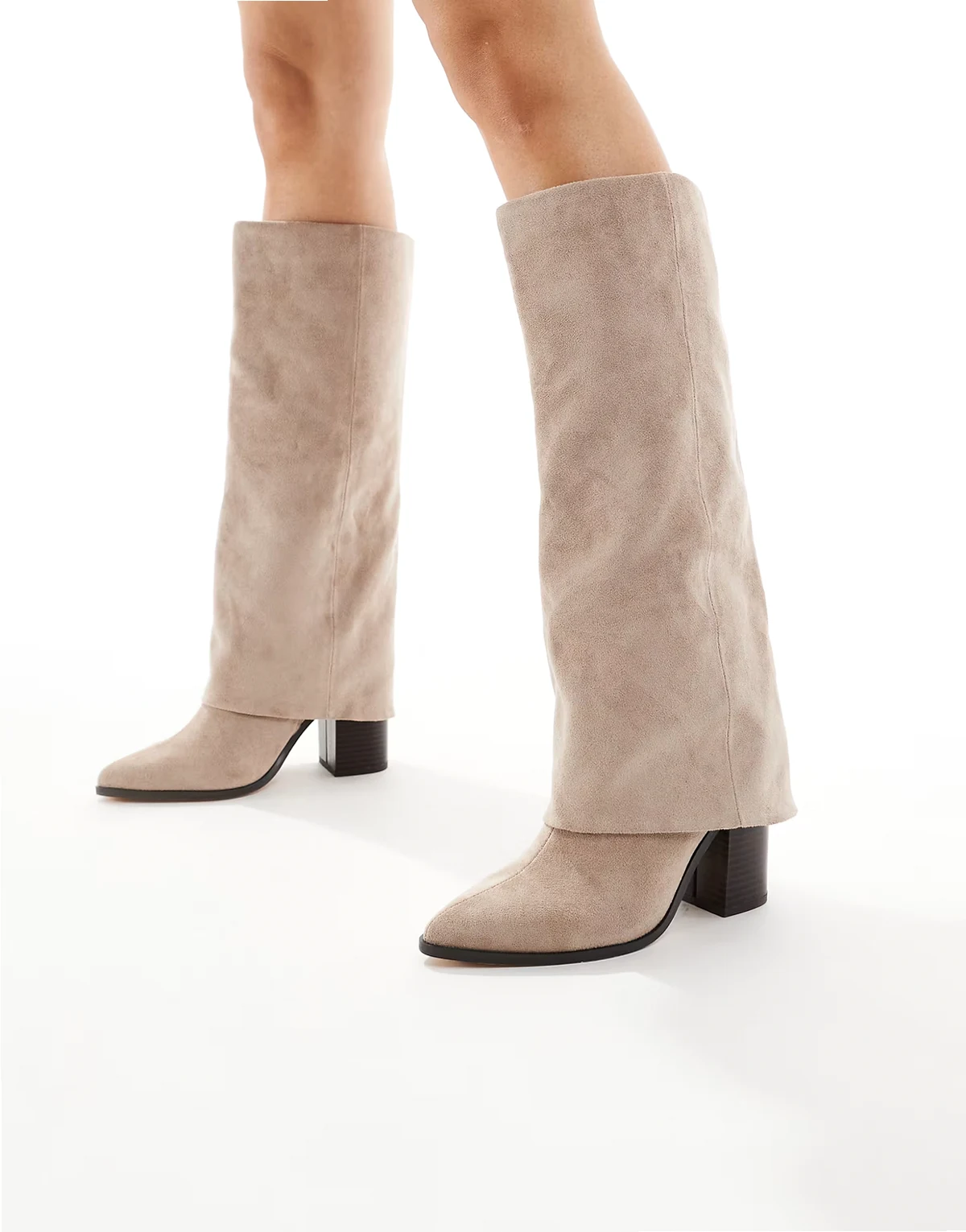 – Elena – Kozaki do kolan z wywijaną cholewką w kolorze taupe