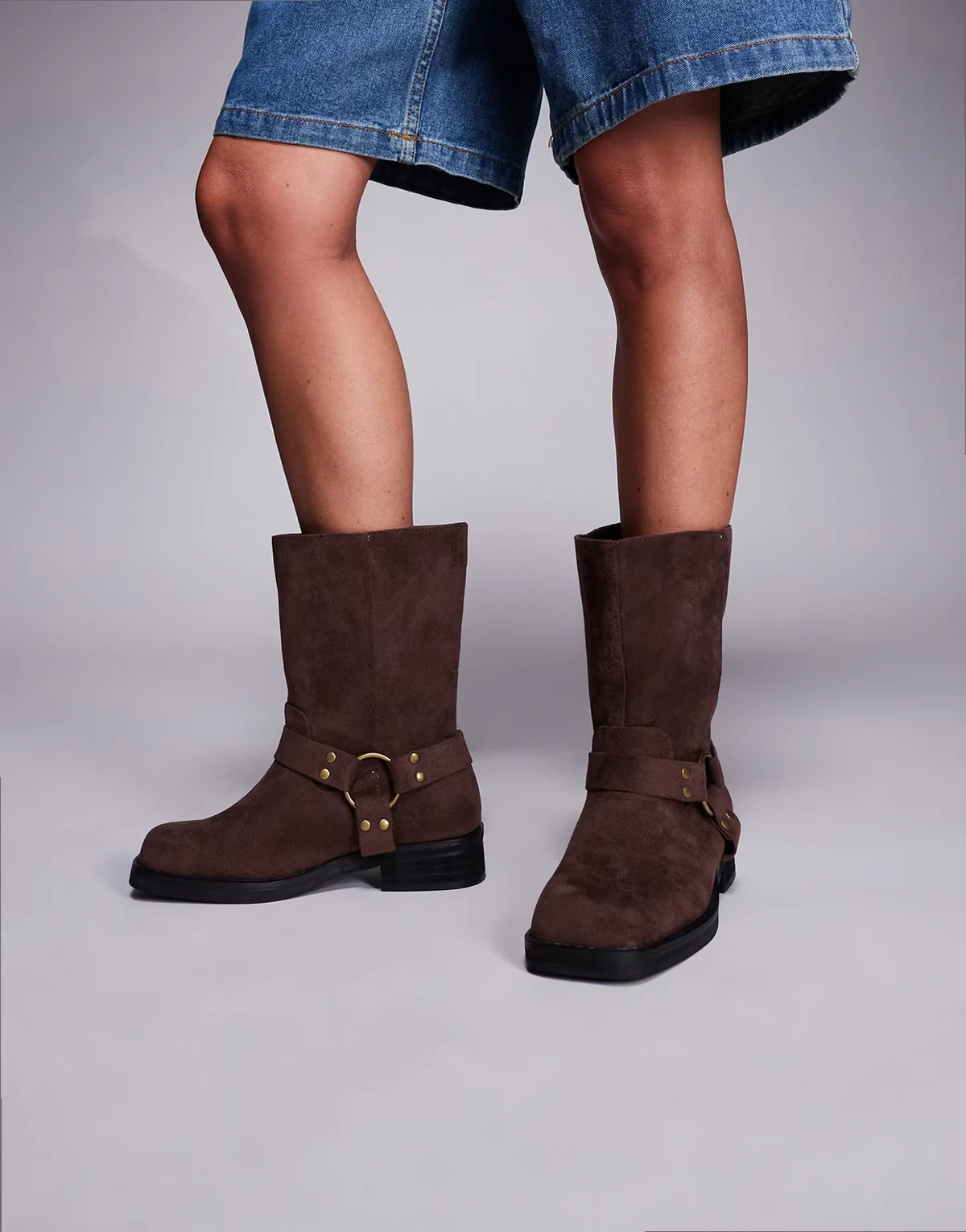 Sienna biker boots in brown faux suede