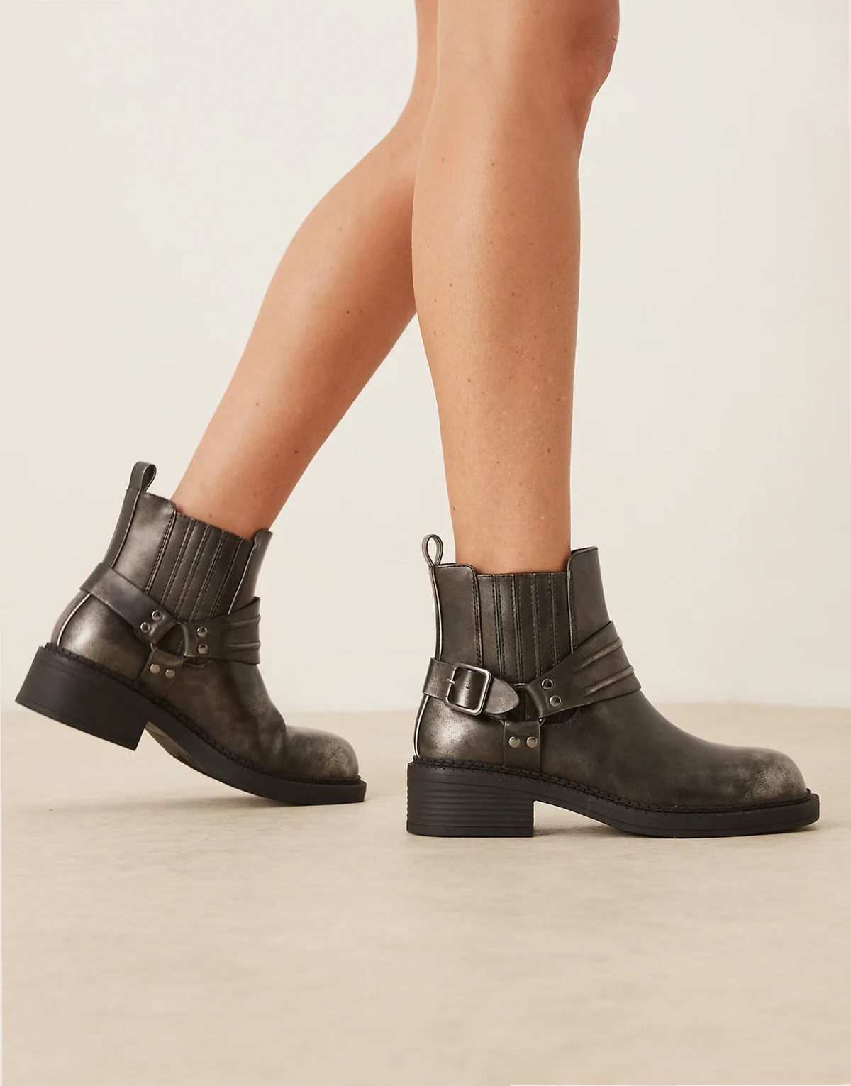 harness low ankle boots in washed black