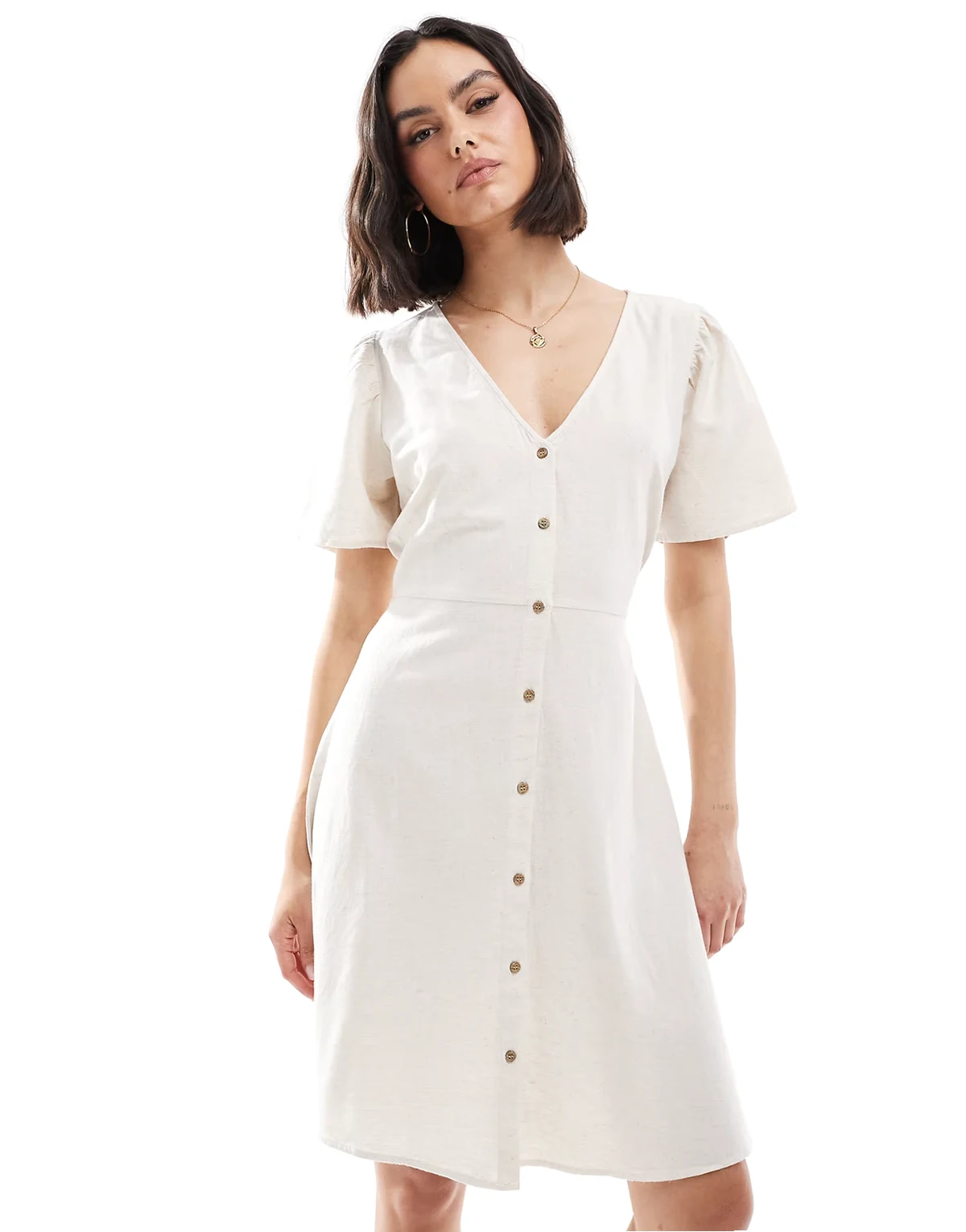 – Minikleid aus Leinenmix in Steinbeige