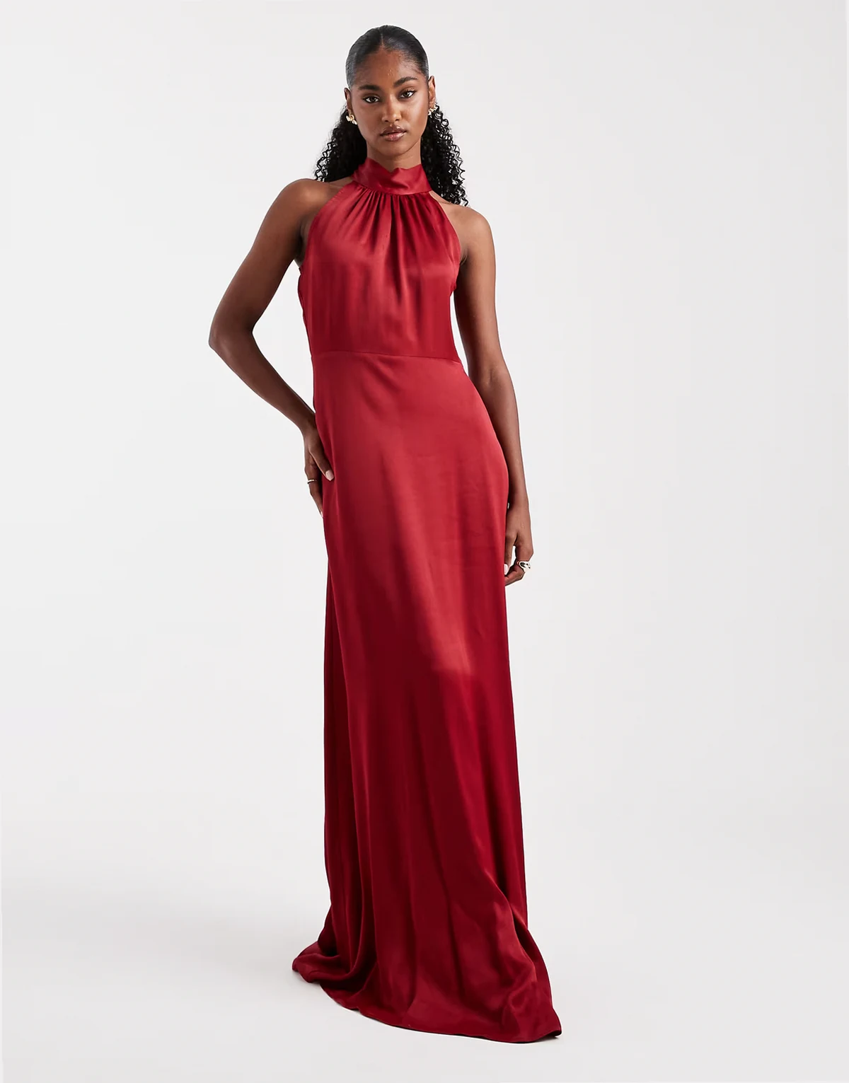 – Bridesmaid – Maxikleid in Burgunderrot mit Neckholder