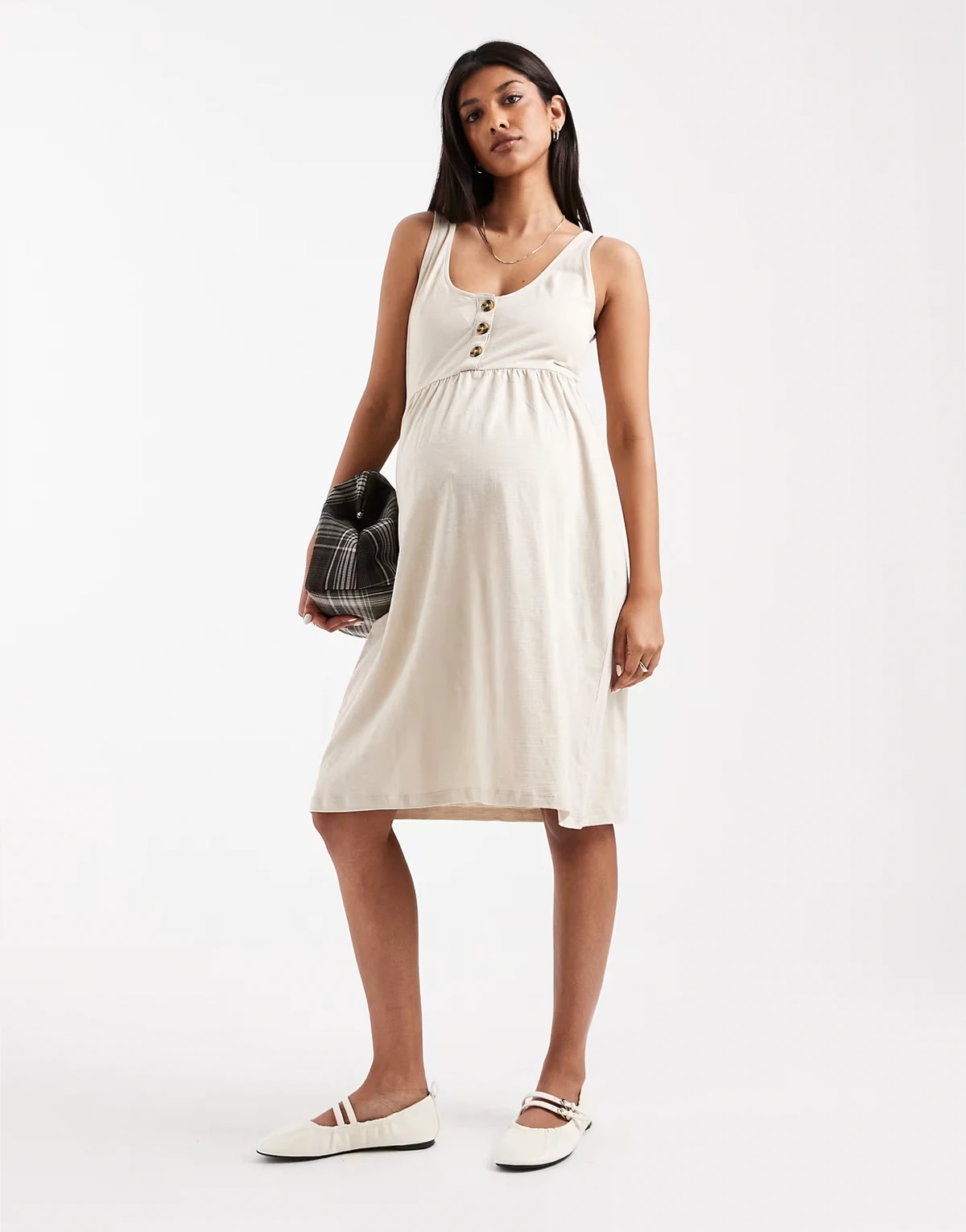 Mamalicious Maternity – Kremowa zapinana na guziki sukienka letnia mini z funkcją karmienia