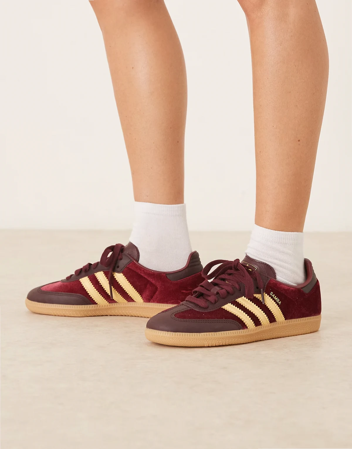 Samba OG sneakers in velvet burgundy and yellow