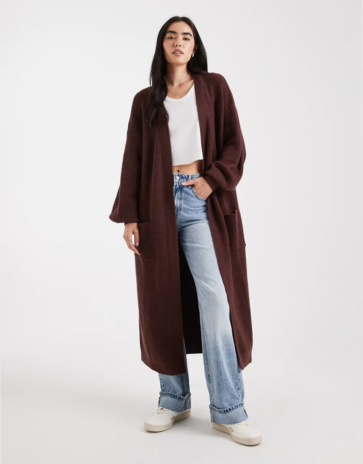 – Maxi-Strickjacke in Schokobraun