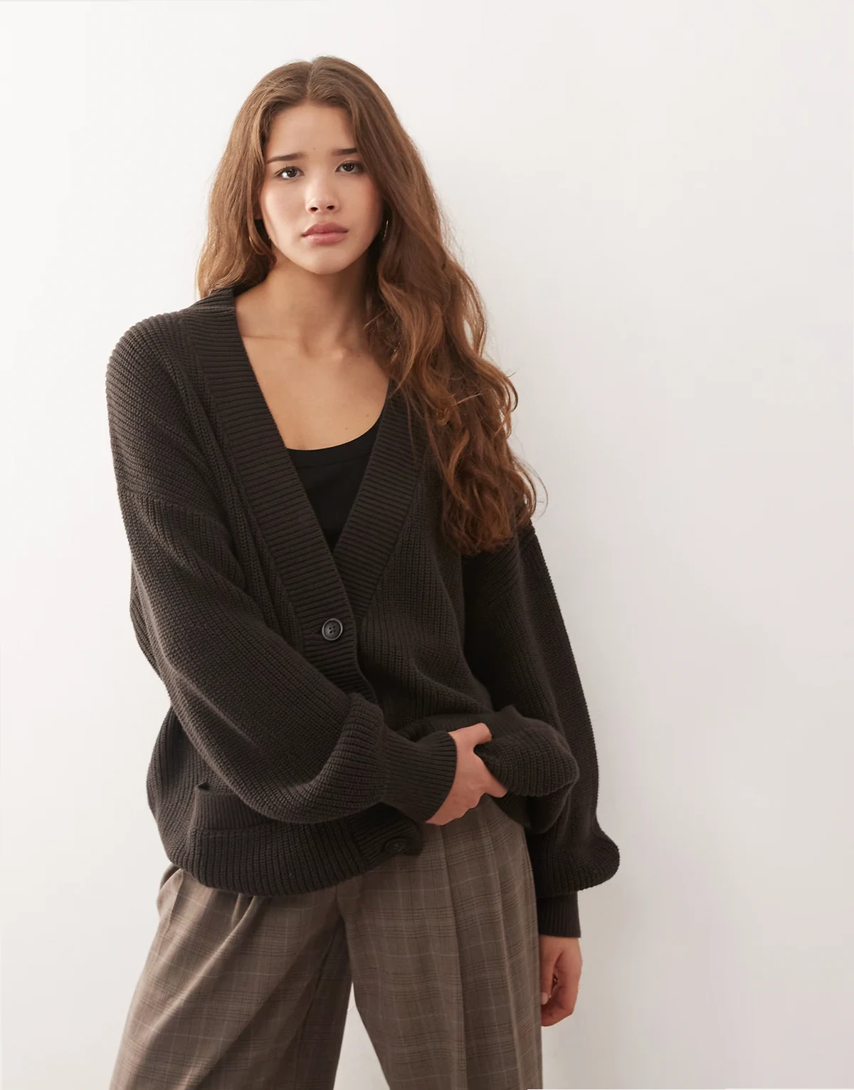 – Oversize-Strickjacke mit Longline-Schnitt in Anthrazitgrau