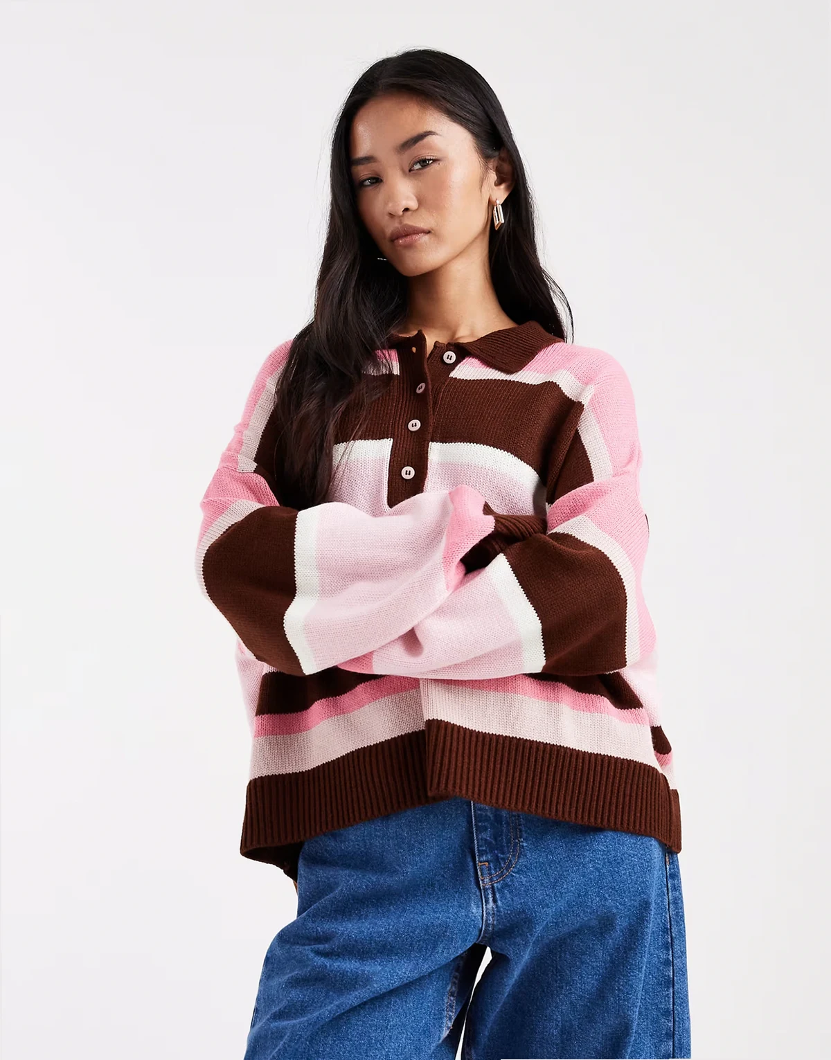 – Dzianinowy top polo w paski