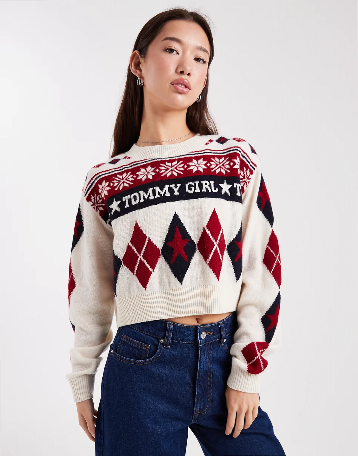 Tommy Girl fair isle sweater in cream