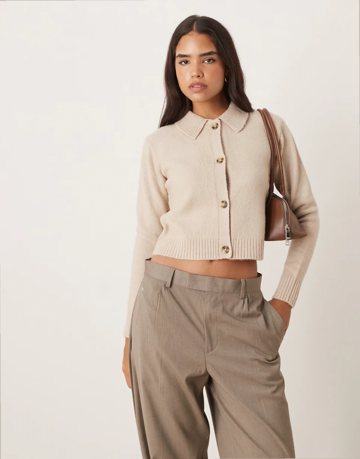cardigan with collar detail in oat