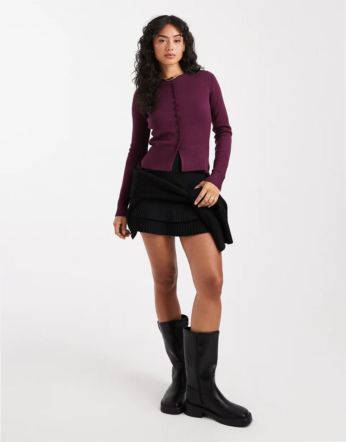 button up compact cardigan in burgundy