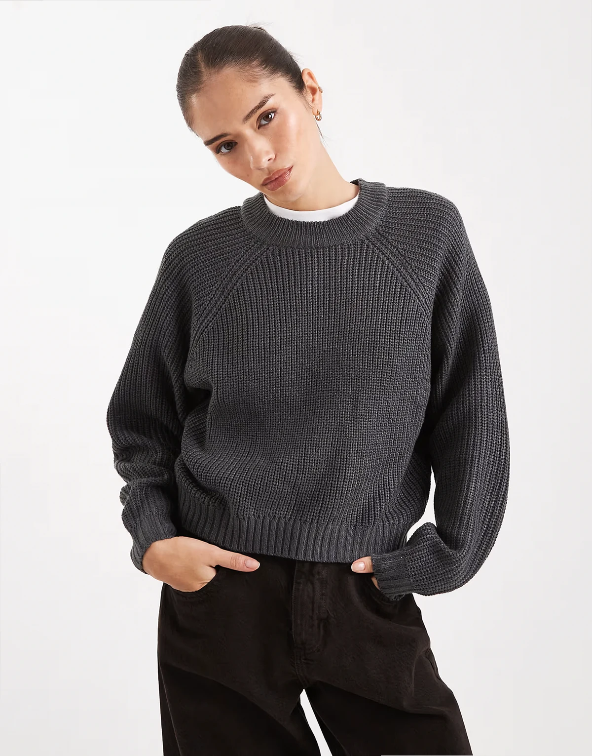 high neck sweater in dark gray