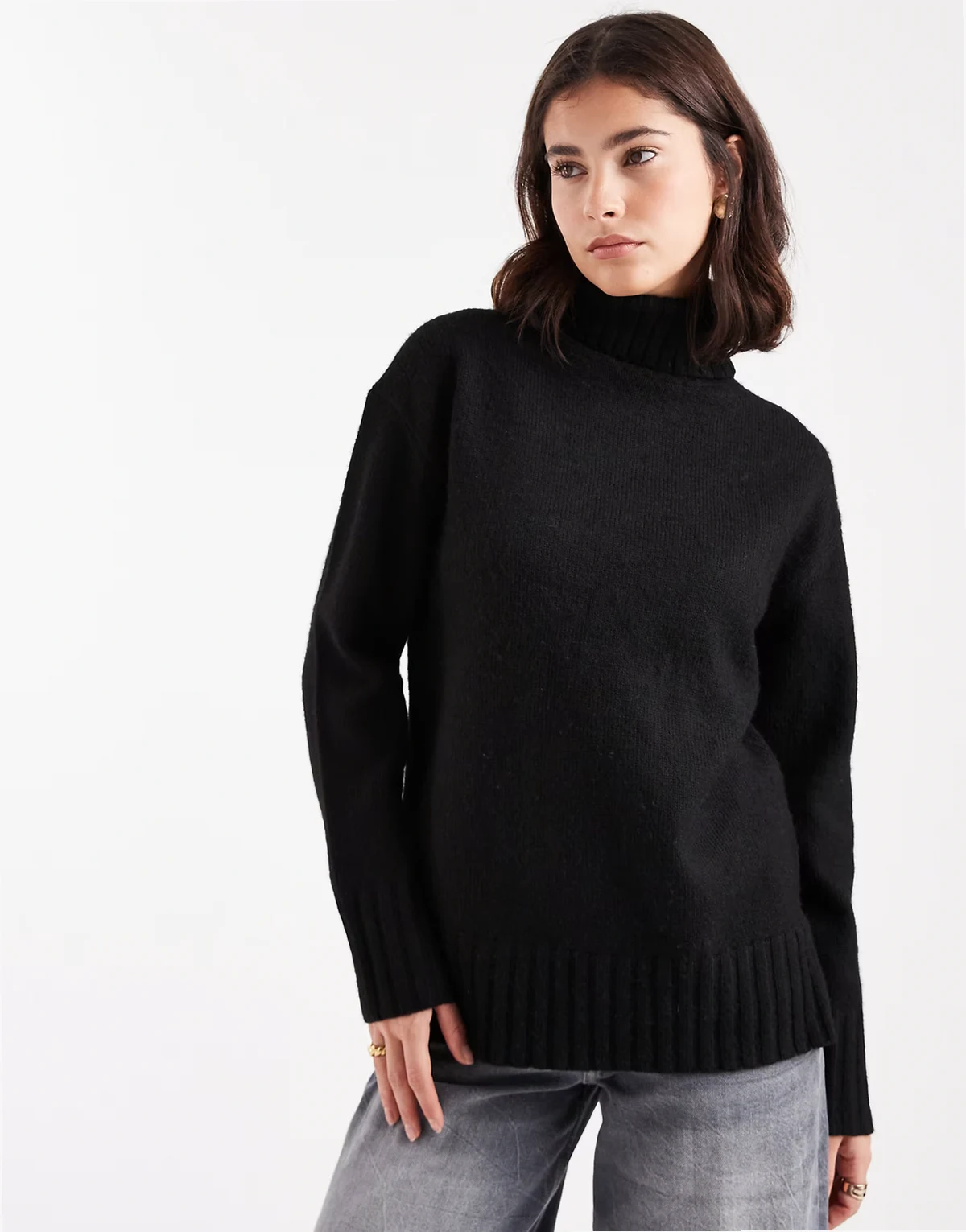 chunky knit roll neck sweater in black