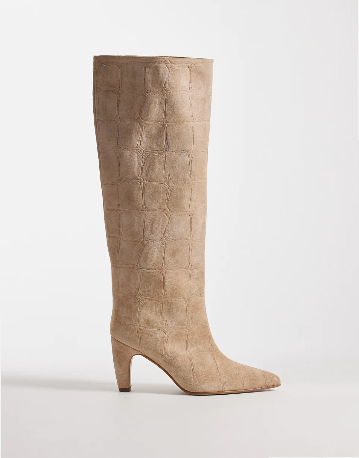 Low-Jadey kitten heel knee boots in croc suede