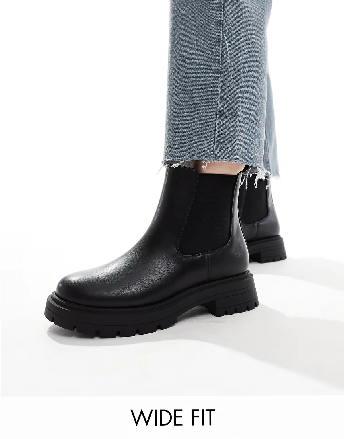 Wide Fit – Adjust – Chelsea-Stiefel in Schwarz mit dicker Sohle, in weiter Passform