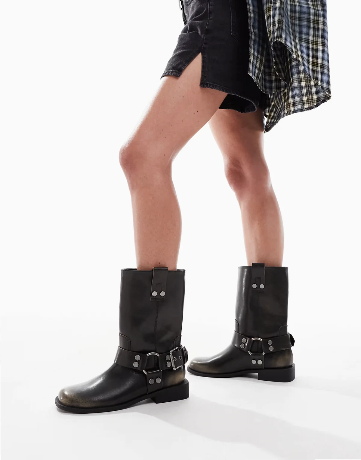 Wide Fit – Arley – Brązowe botki typu biker na płaskiej podeszwie z efektem przebarwienia