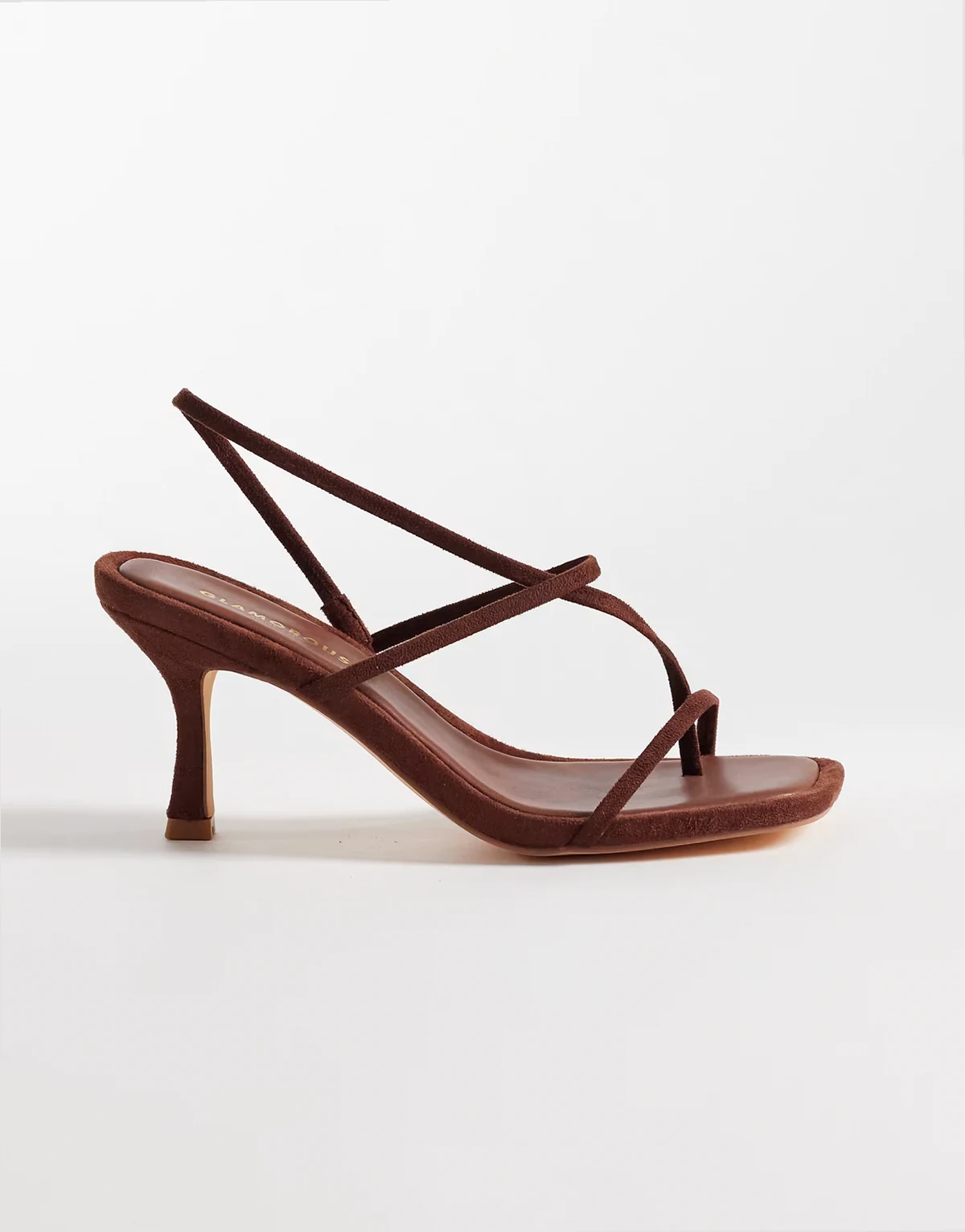 barely there heeled sandals in brown suedette