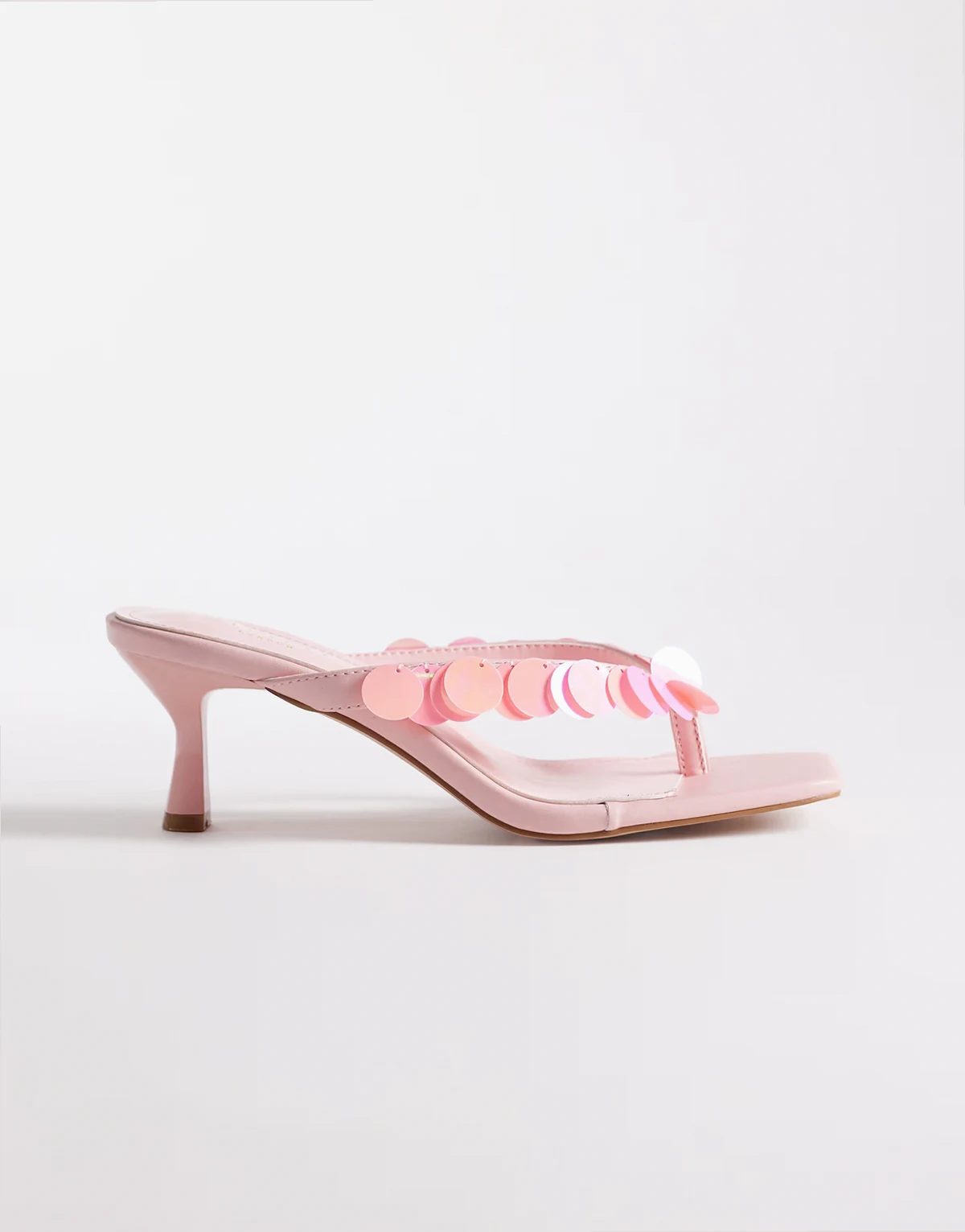 Simmi London Dixy kitten heel flip flop sandals with sequins in pink