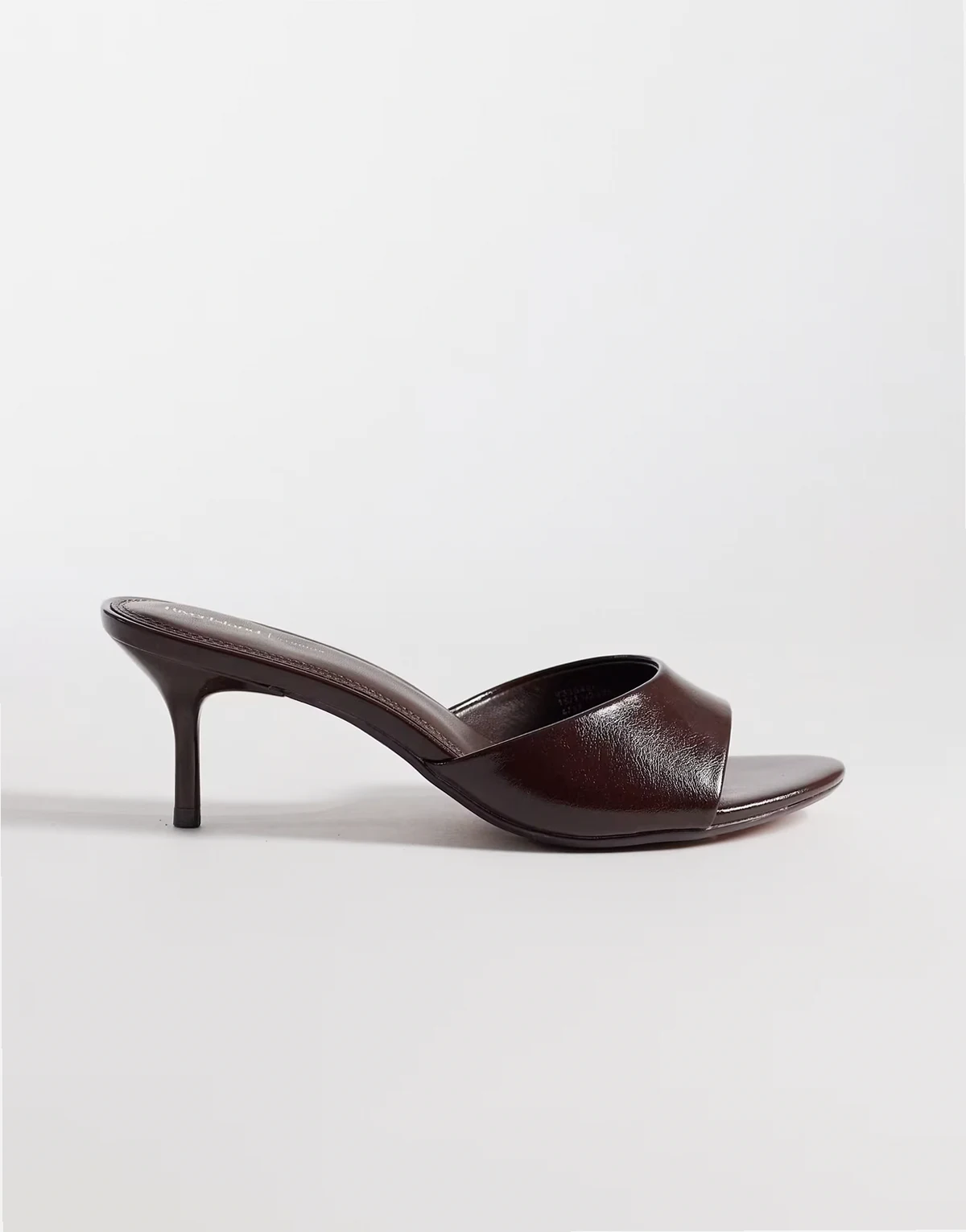PU mule heeled sandals in dark brown
