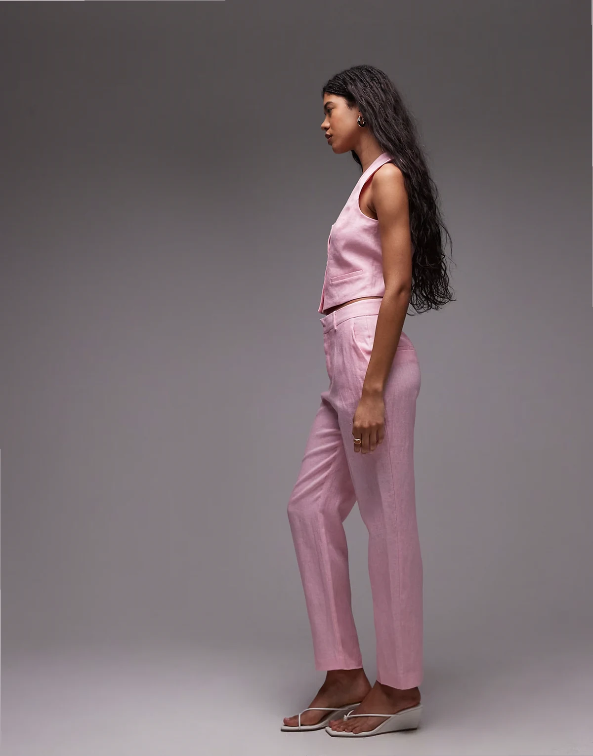 linen tailored pants in pink - part of a set