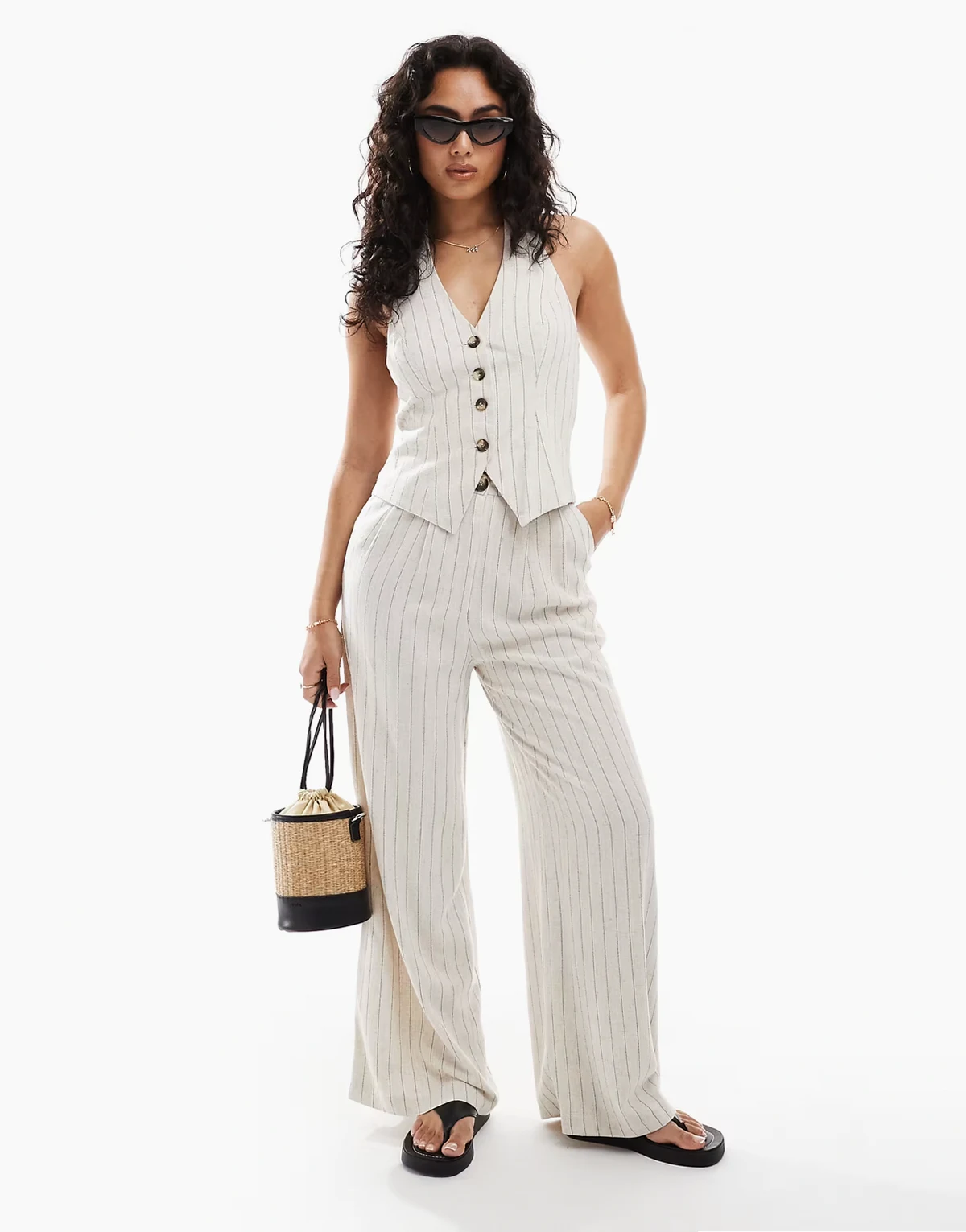 tailored wide leg pants in pinstripes - part of a set