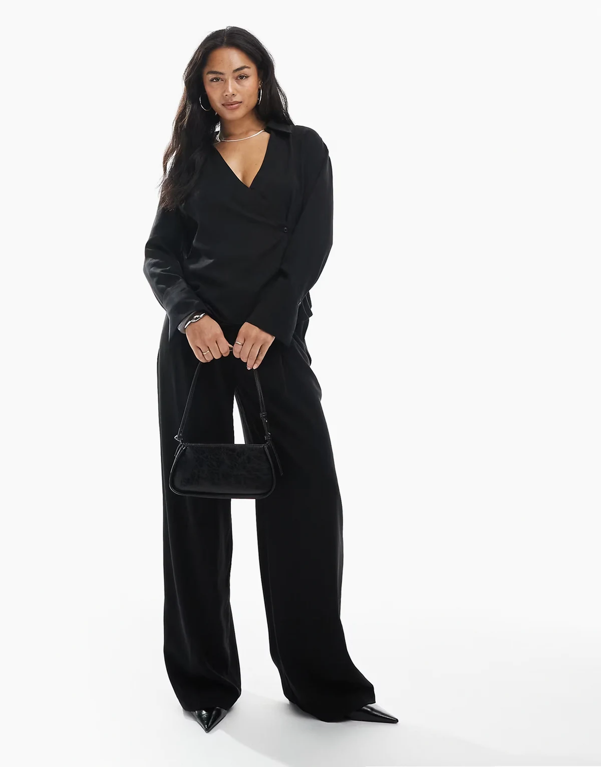 – Dad-Hose aus Lyocell in Schwarz mit weitem Bein, Kombiteil