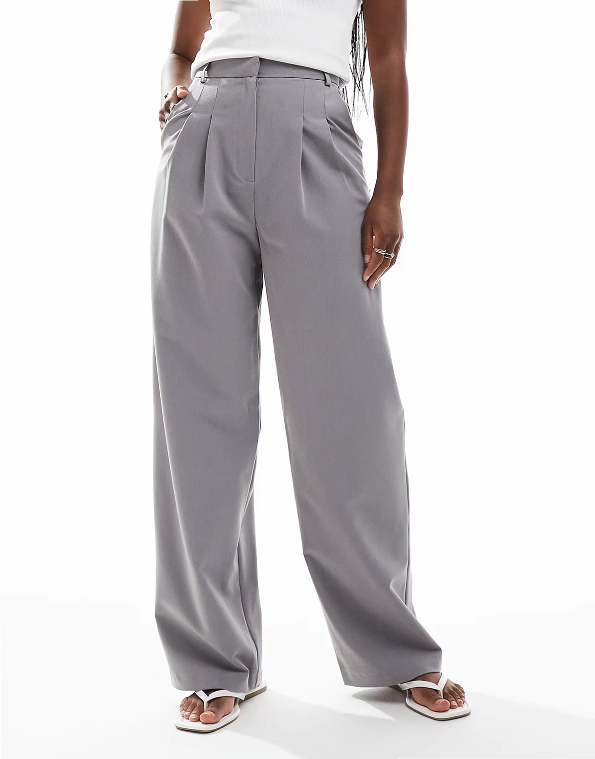 – Elegante Hose in Hellgrau mit weitem Bein