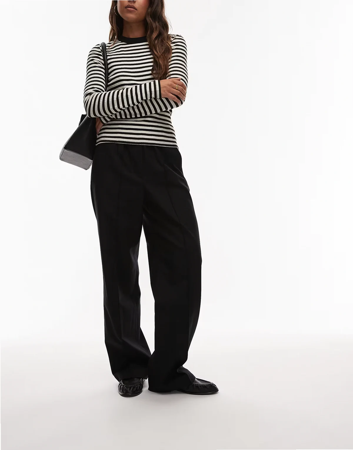 – Flanell-Hose aus Wolle in Schwarz mit geradem Bein und elastischem Bund