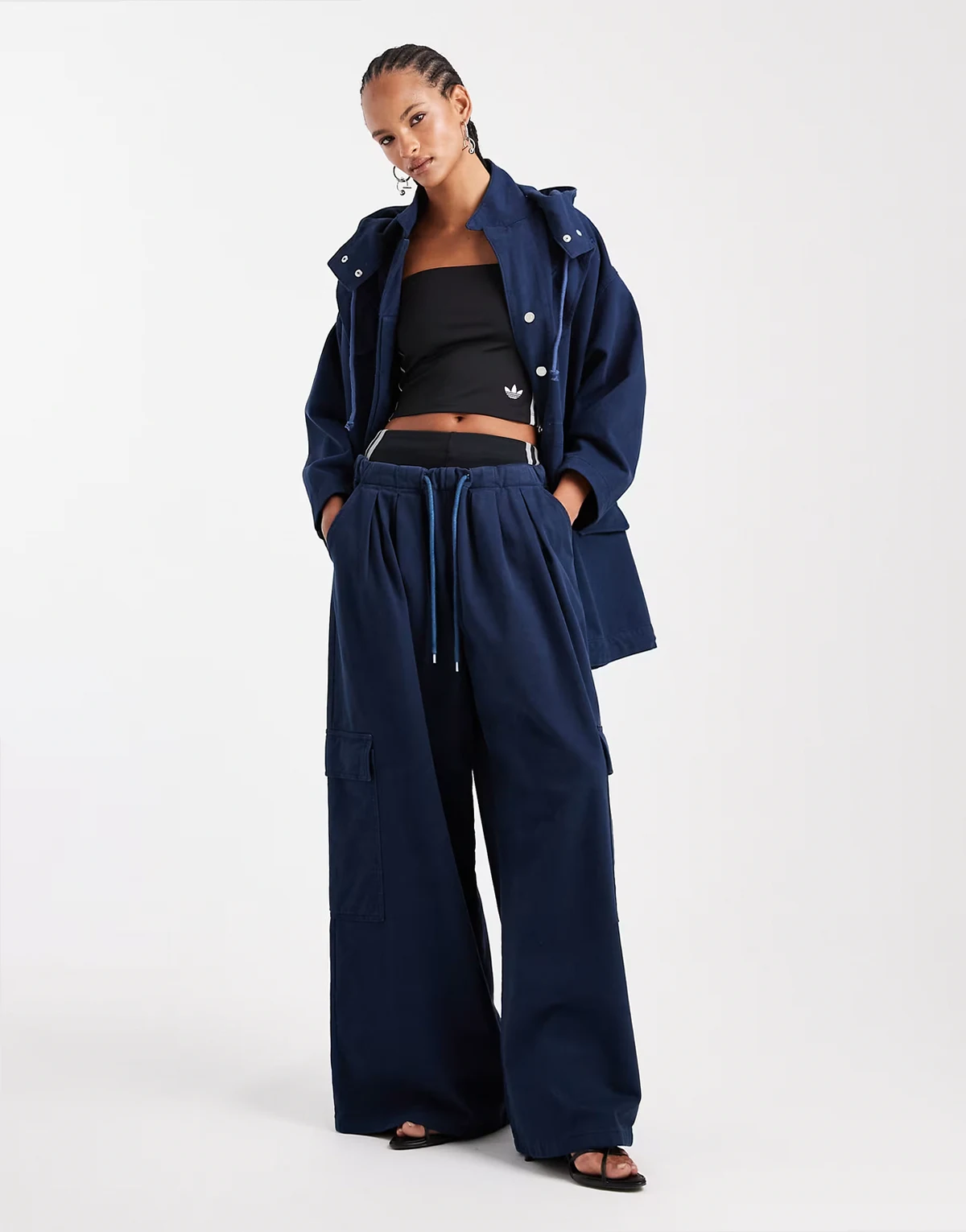 – Utility-Cargohose im Used-Look in Marineblau