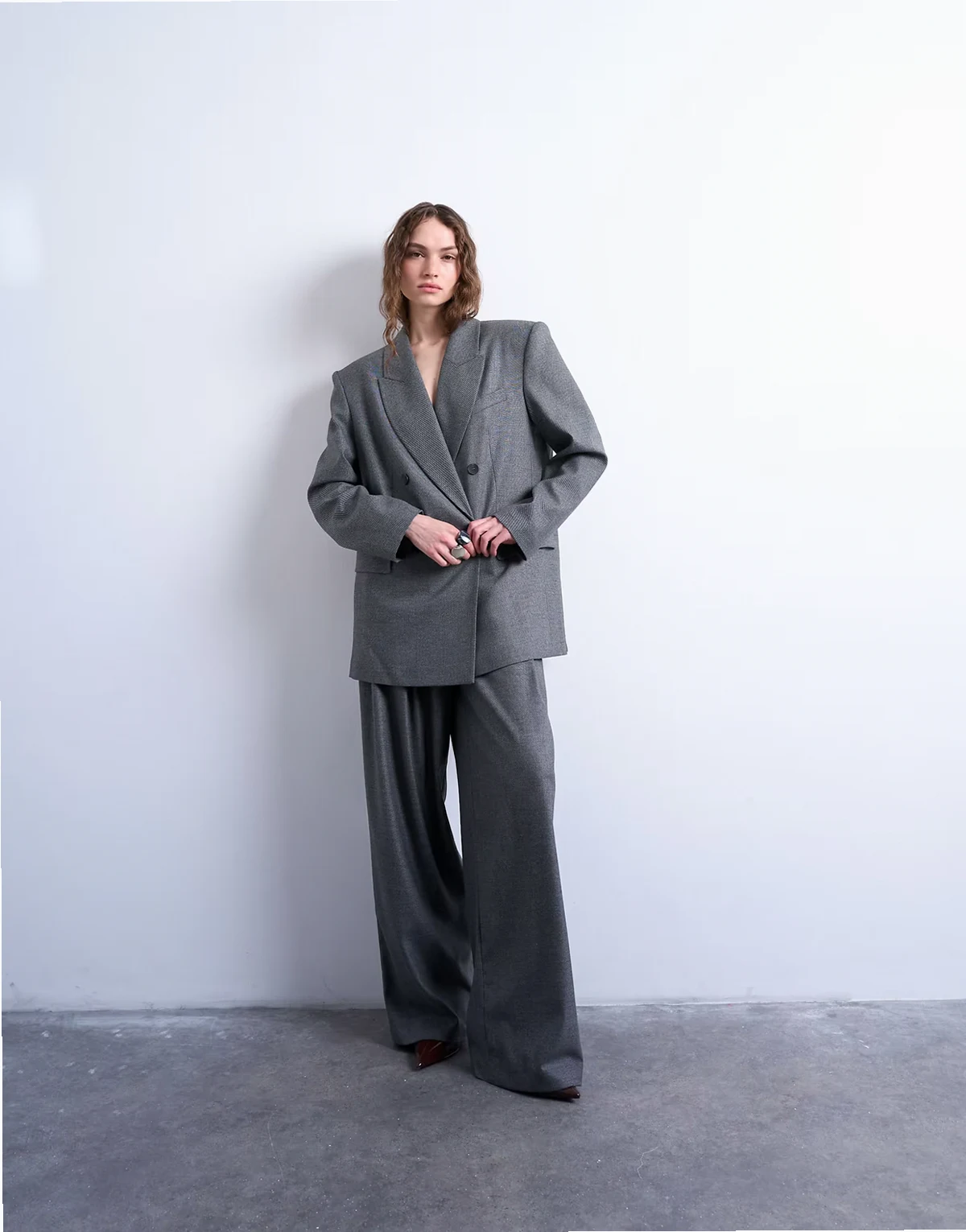 wide pleat pants in gray - part of a set