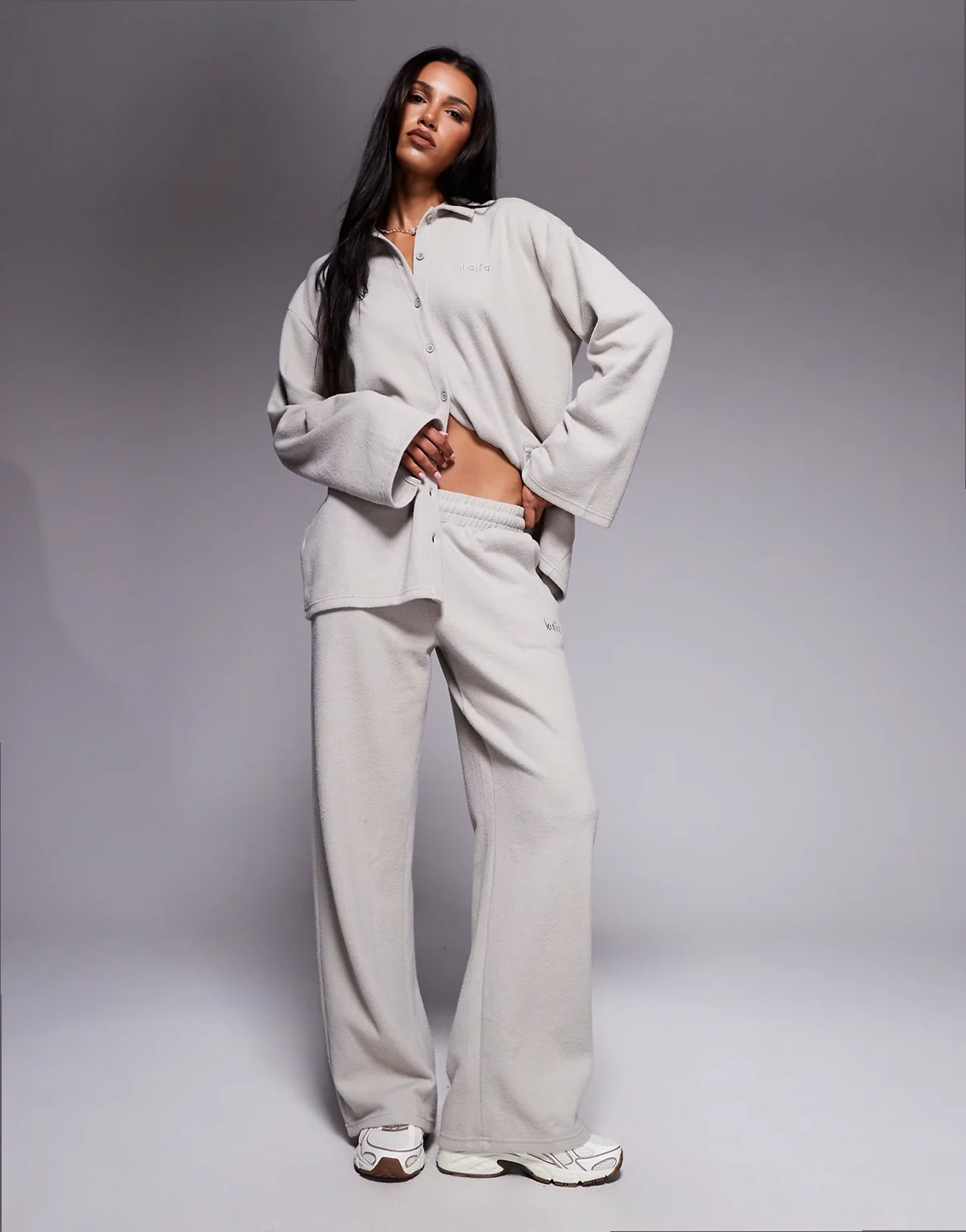 exclusive cotton rich ribbed straight leg sweatpants in stone - part of a set