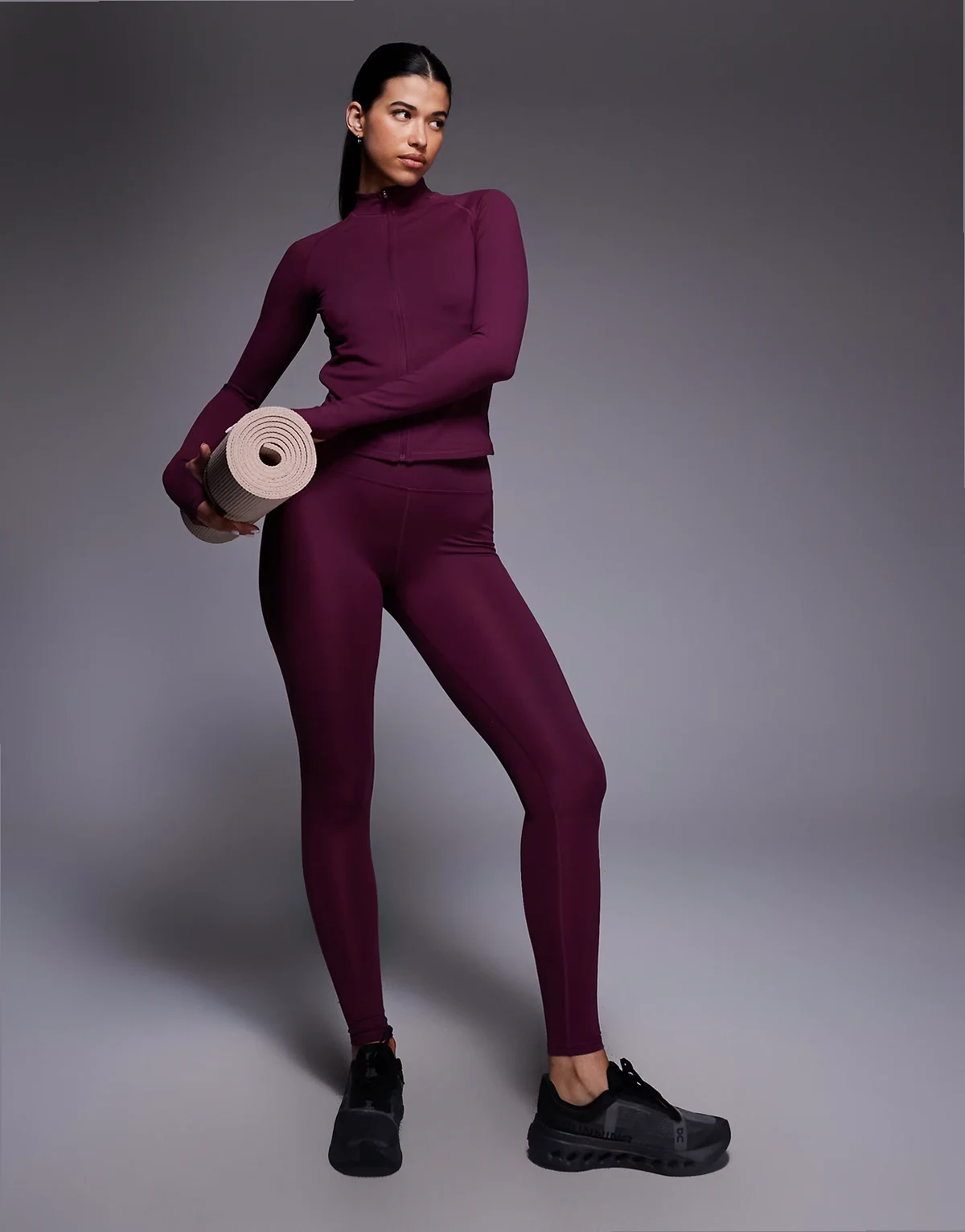 Icon soft touch high waist yoga leggings in burgundy