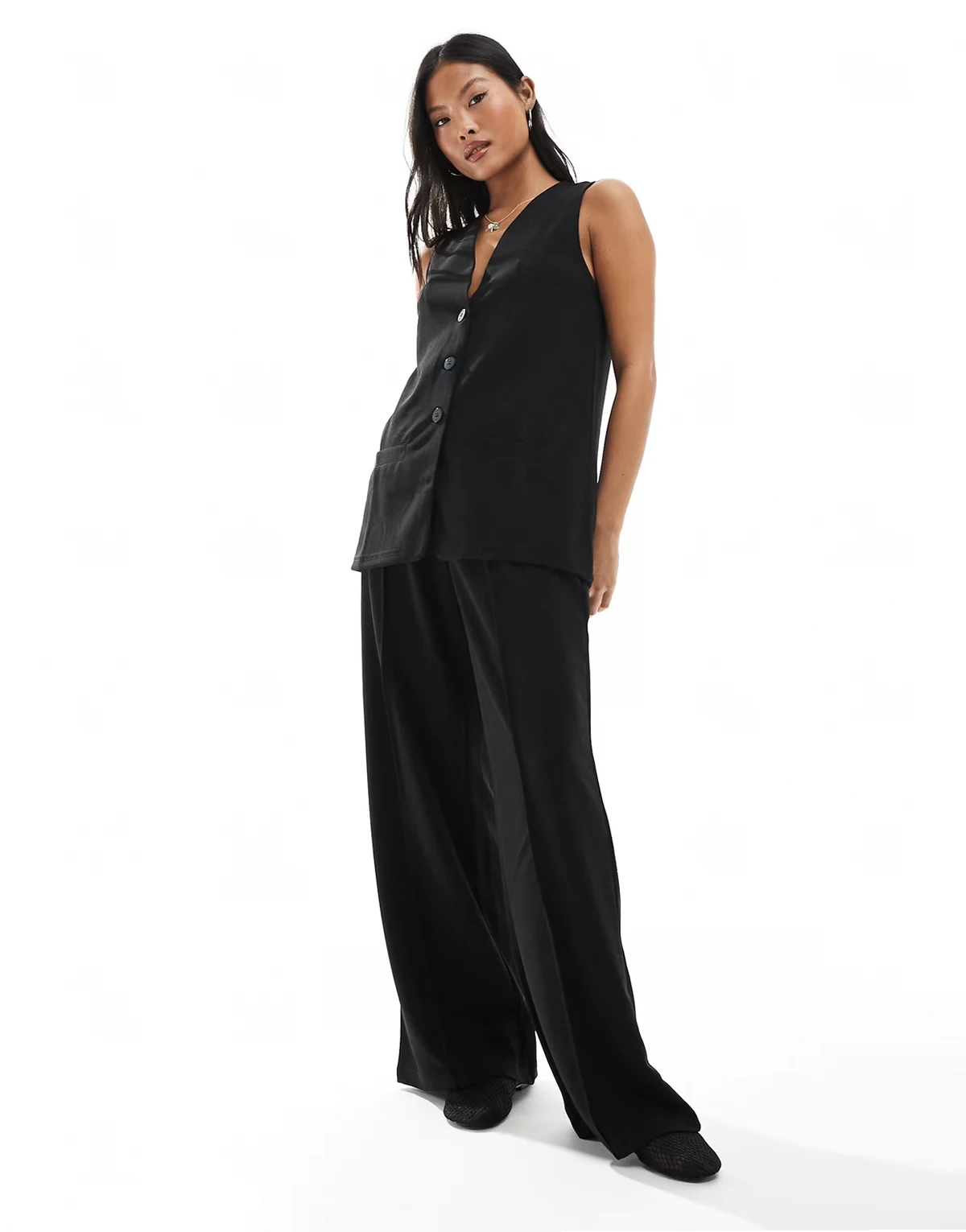 wide leg jersey crepe pants in black - part of a set