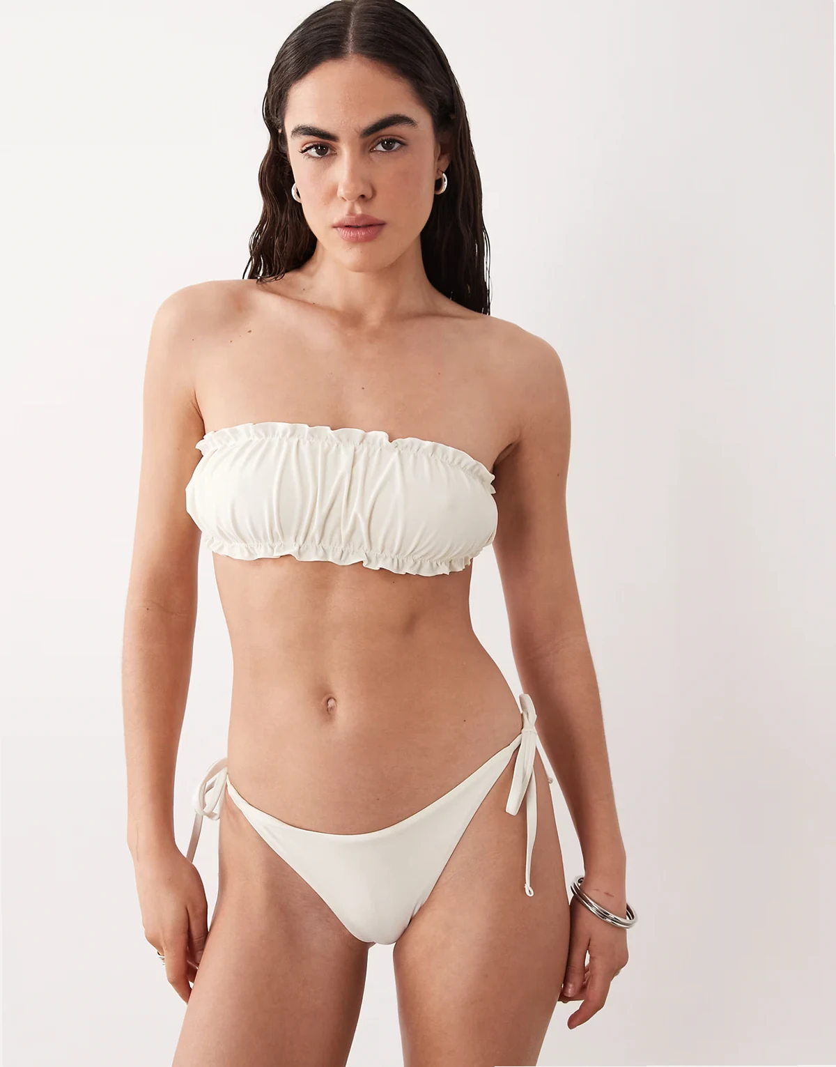 ruched bandeau bikini top in cream