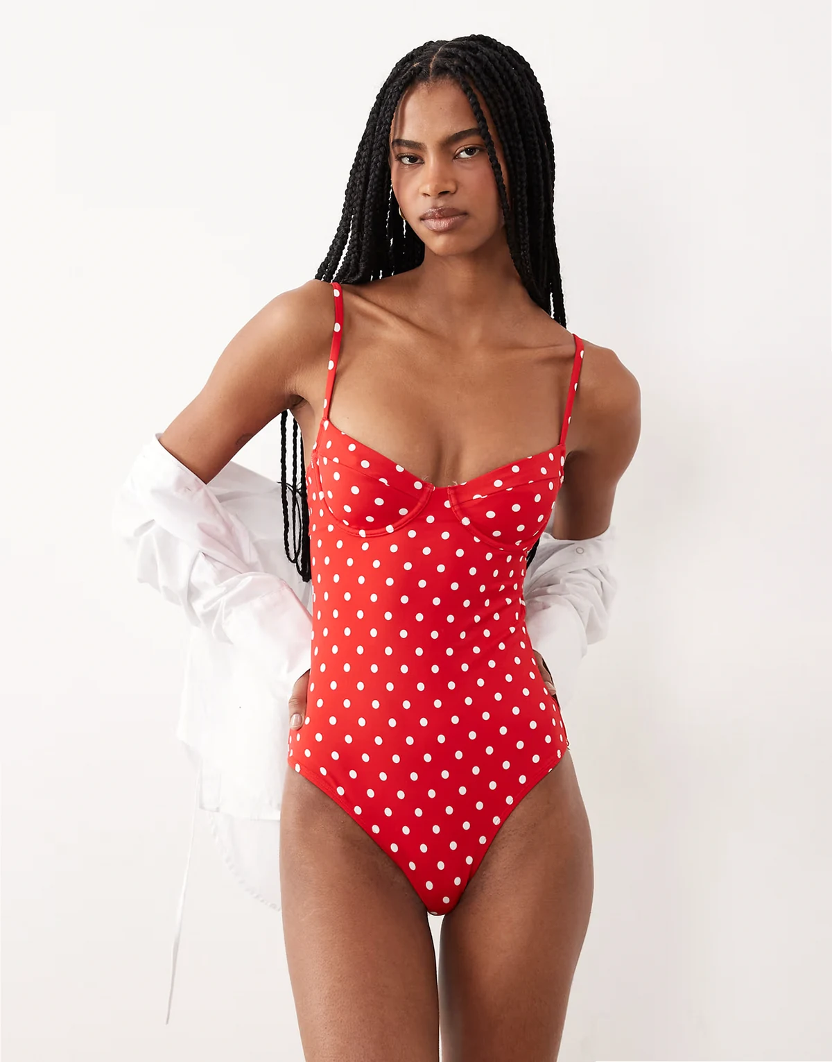 polka dot underwire swimsuit in red