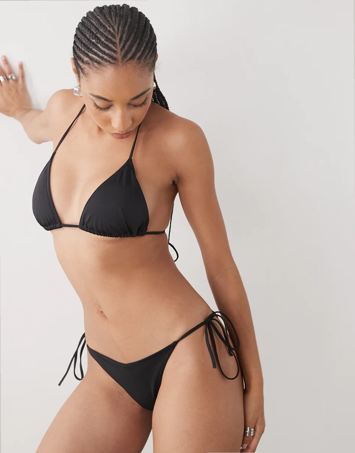 mix and match triangle tie up bikini top in black