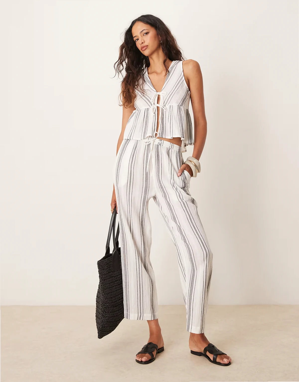 stripe beach loose fit pants in gray - part of a set