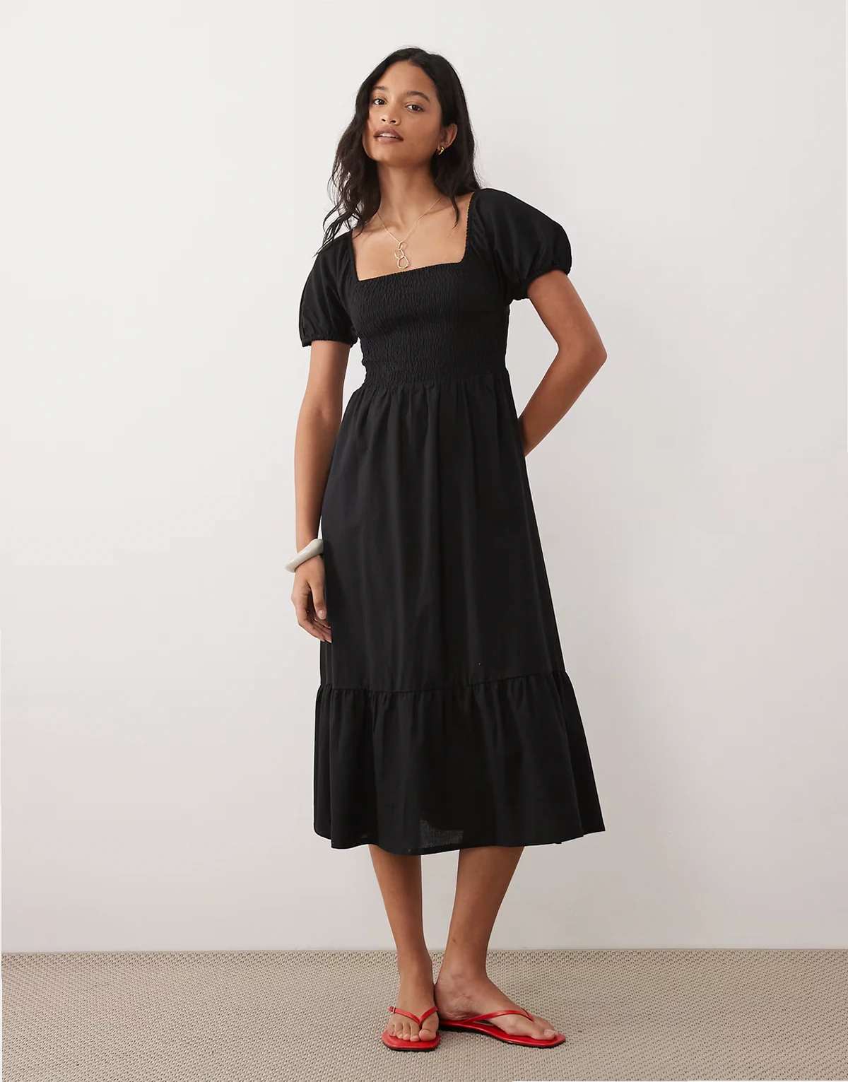 Esmee puff sleeve midi beach dress in black