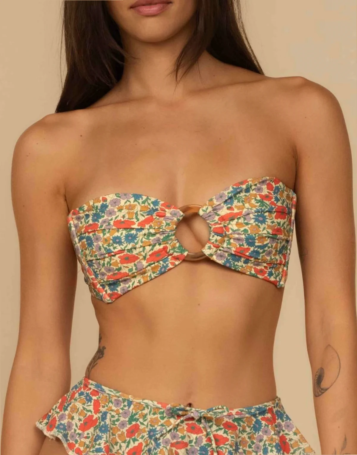 tori ties bandeau bikini top in florencia floral