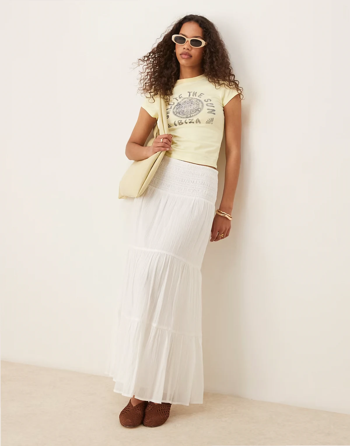 – Gestufter Boho-Maxirock in Weiß