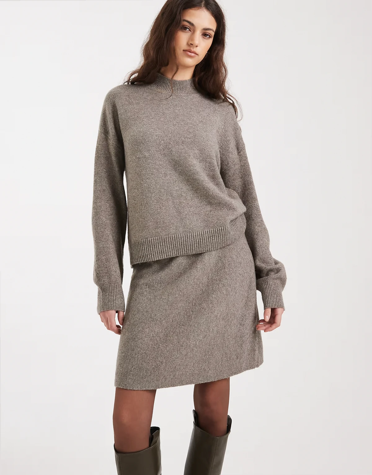 knit mini skirt in brown melange - part of a set