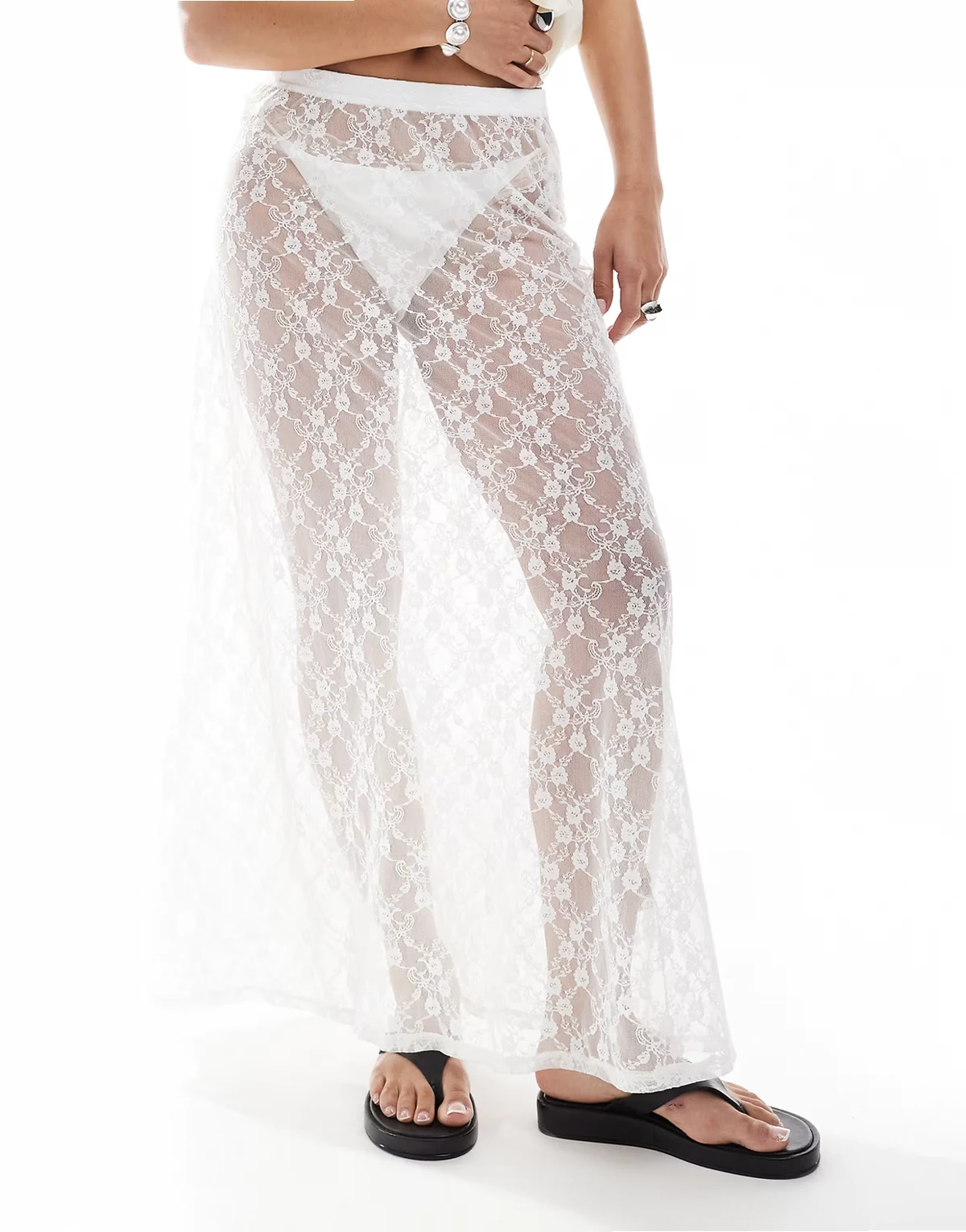 midi lace skirt in white