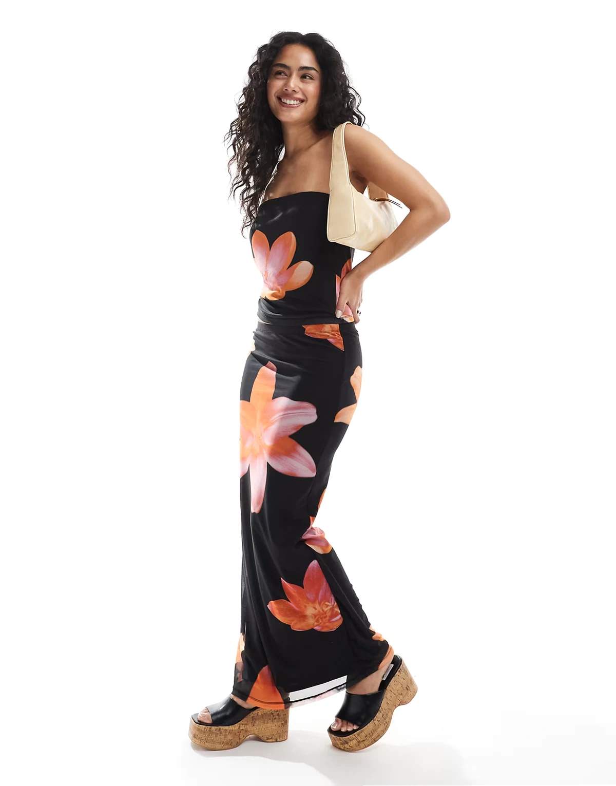 mesh maxi skirt with flower print - part of a set