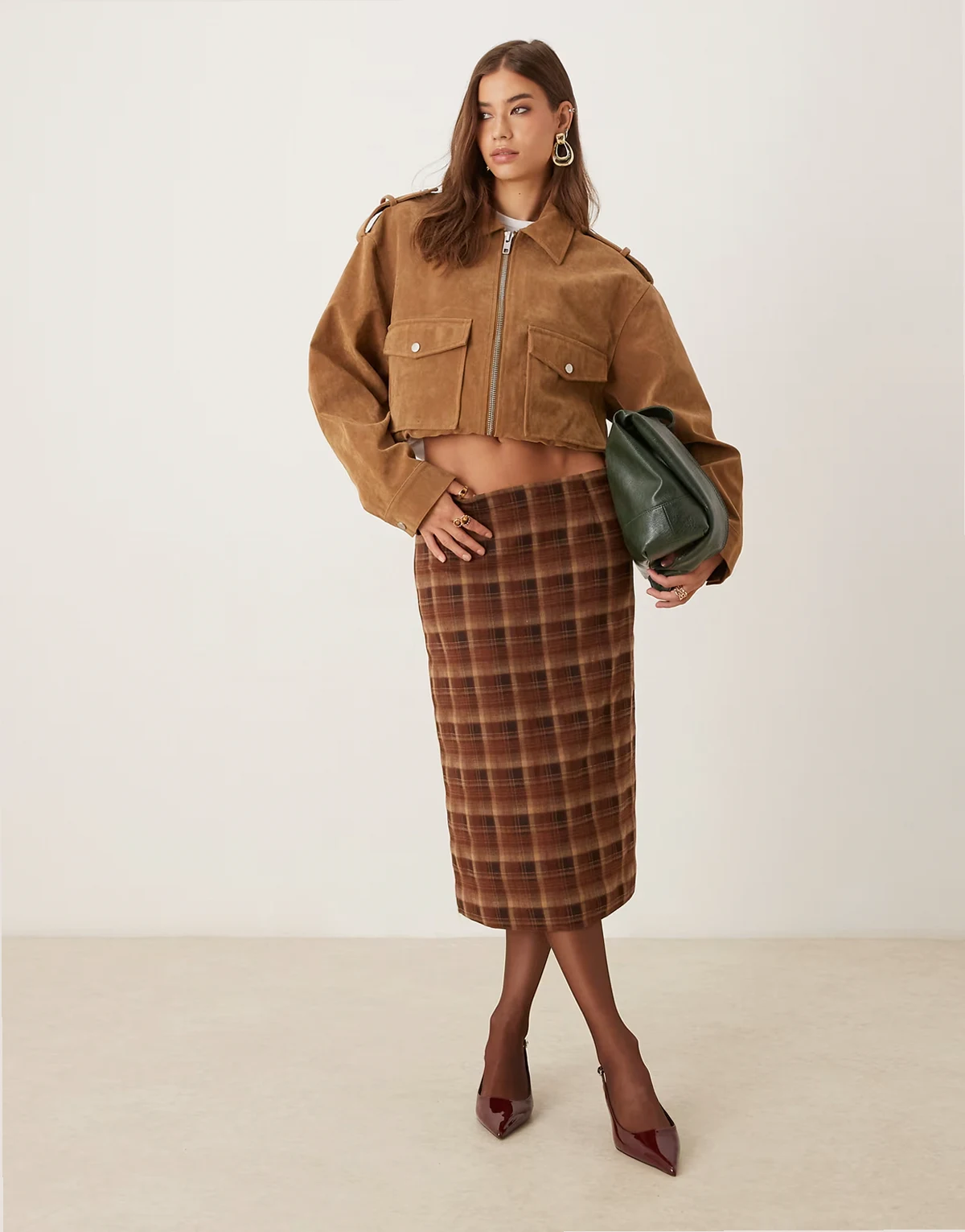 Badra midi skirt in tartan brown