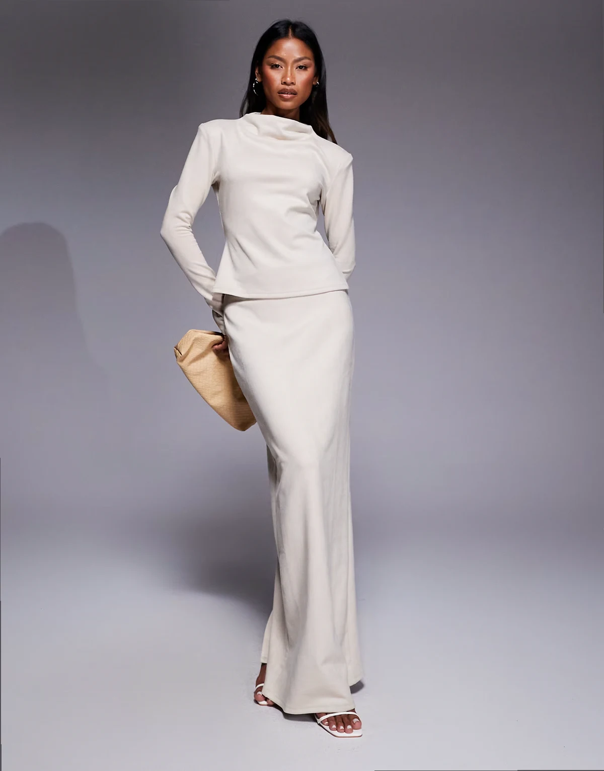 faux suede maxi skirt in cream - part of a set