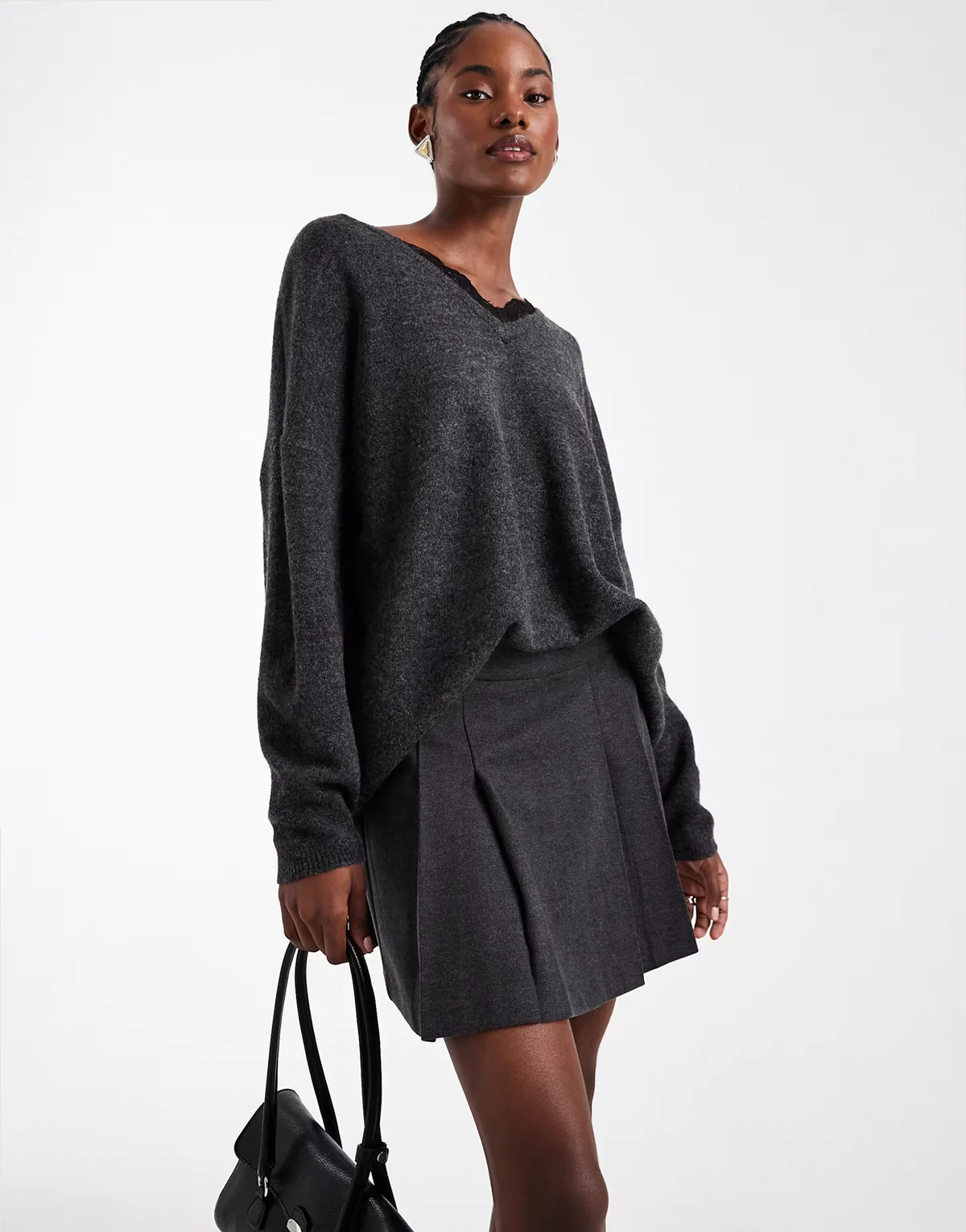 pleated mini skirt in heather gray