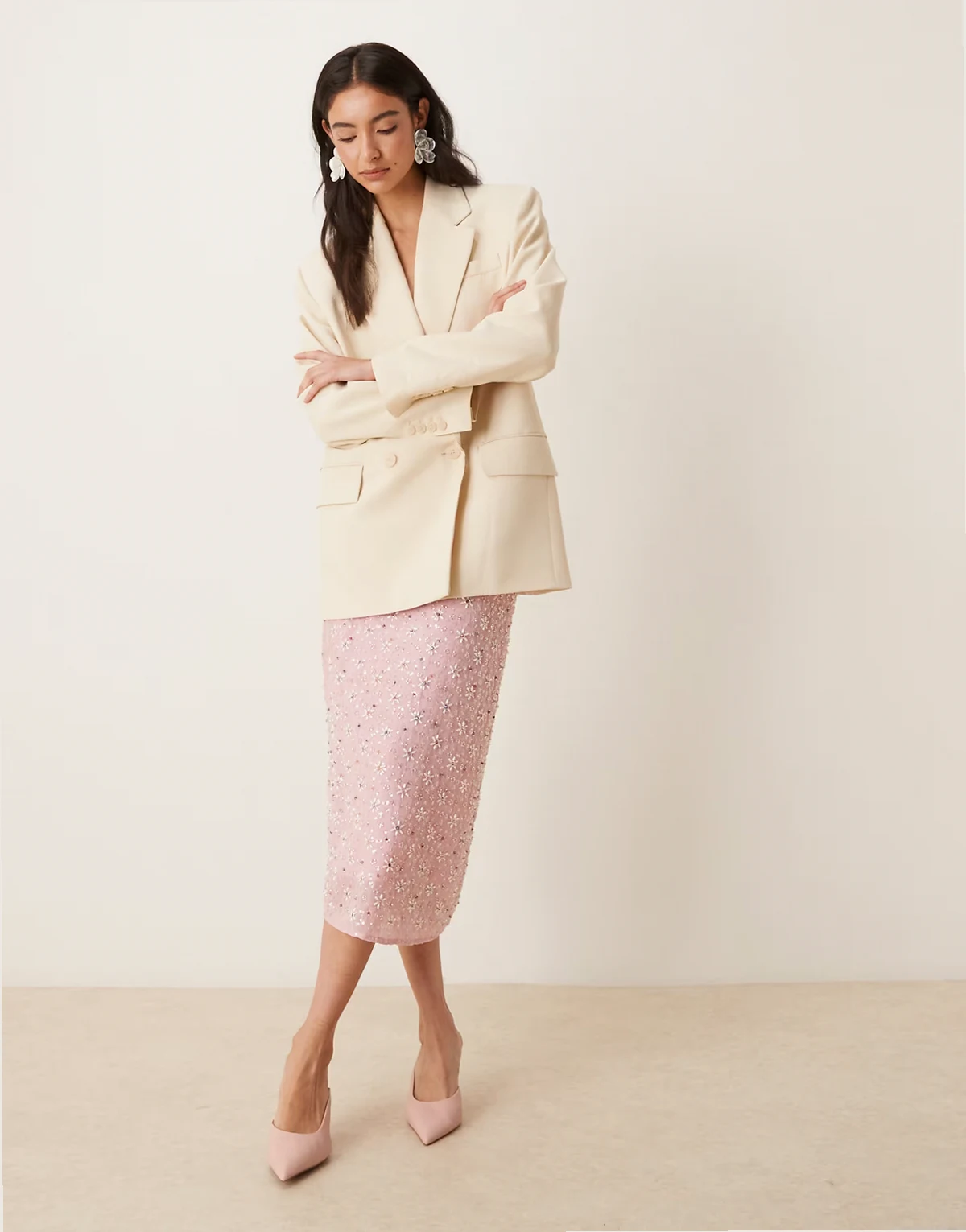 Dream Sister Jane Pink Parade embellished midi skirt in light pink