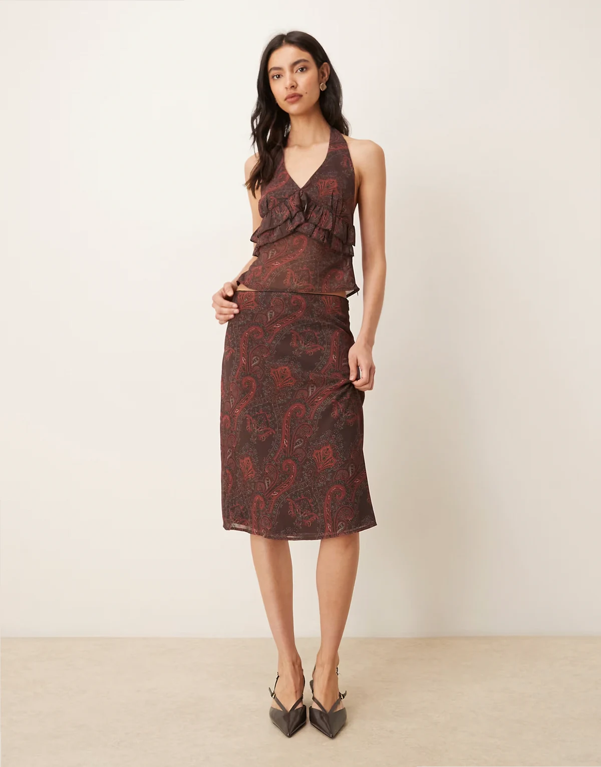 – Suriela – Midirock in Braun mit Royal-Paisleymuster, Kombiteil