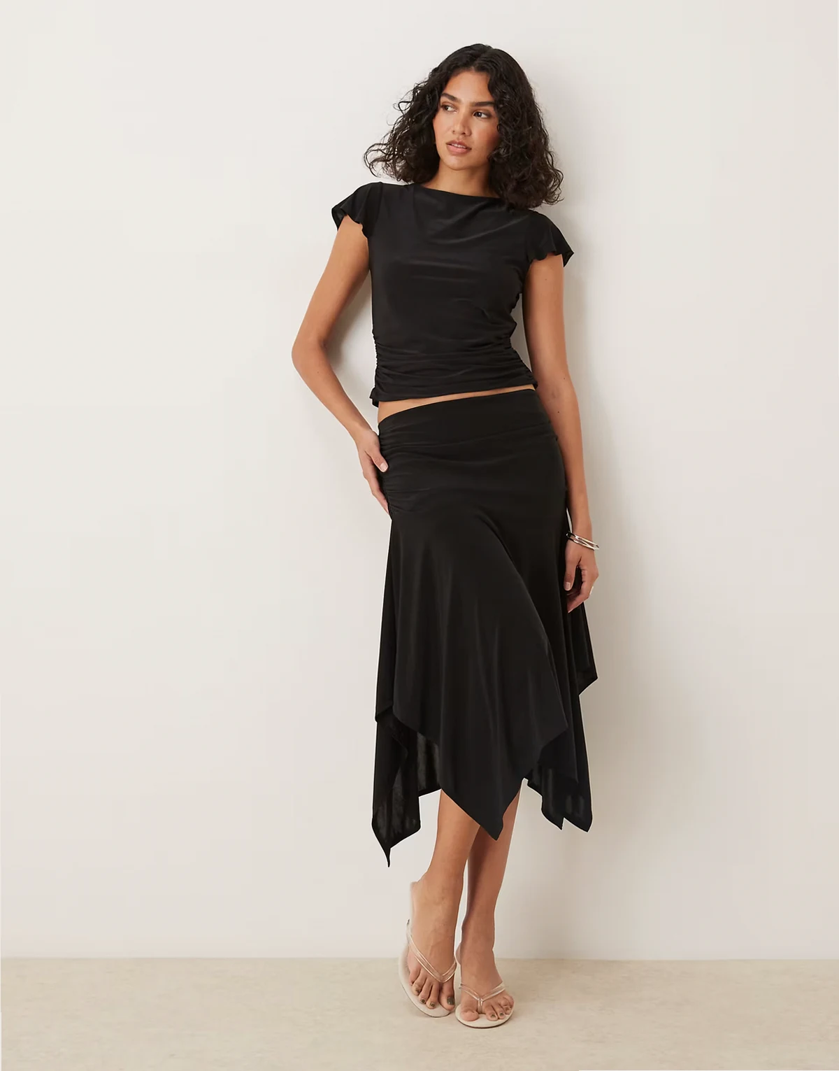 slinky hanky hem skirt in black - part of a set