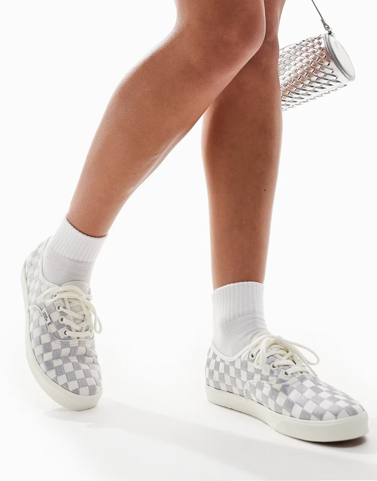 Authentic Lowpro embroidered sneakers in gray checkerboard print